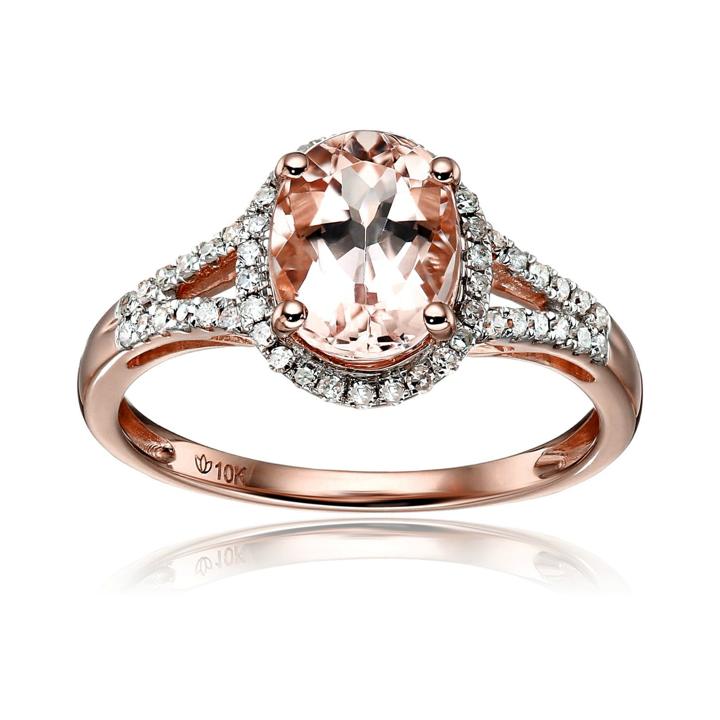 Pinctore 10k Rose Gold Morganite And Diamond Oval Halo Ring (1/5cttw H-I Color, I1-I2 Clarity) - pinctore