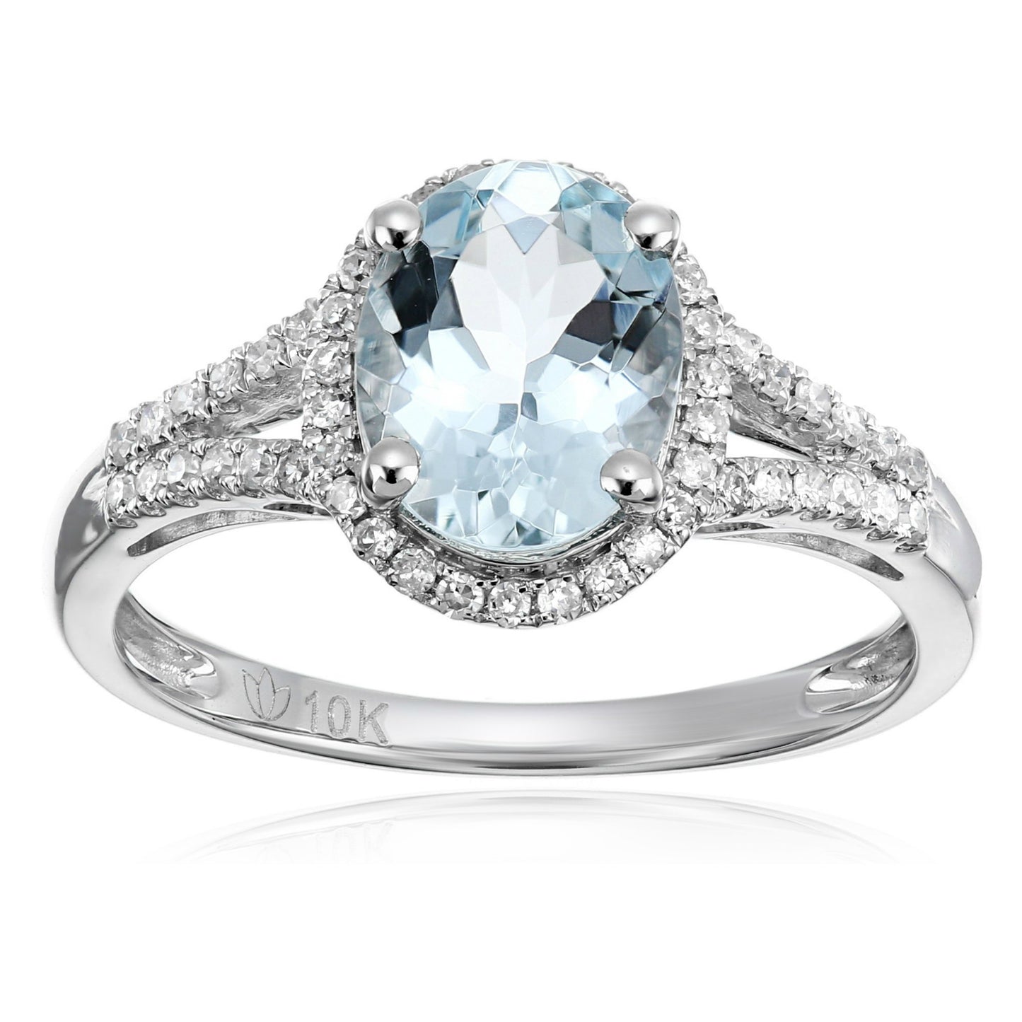 10k White Gold Aquamarine and Diamond Oval Halo Engagement Ring (1/5cttw, H-I Color, I1-I2 Clarity), - pinctore