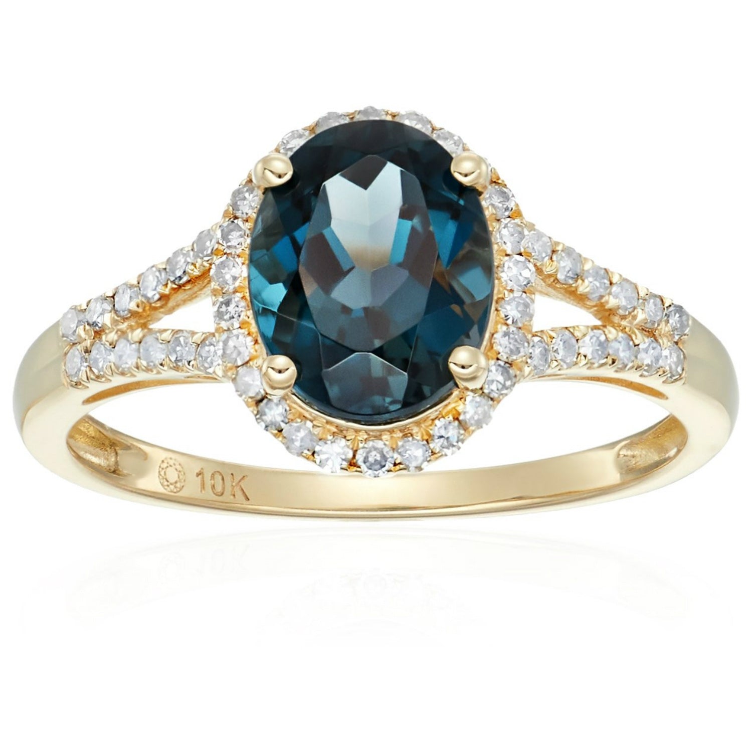 10kt Yellow Gold London Blue Topaz Diamond Oval Engagement Ring - Pinctore
