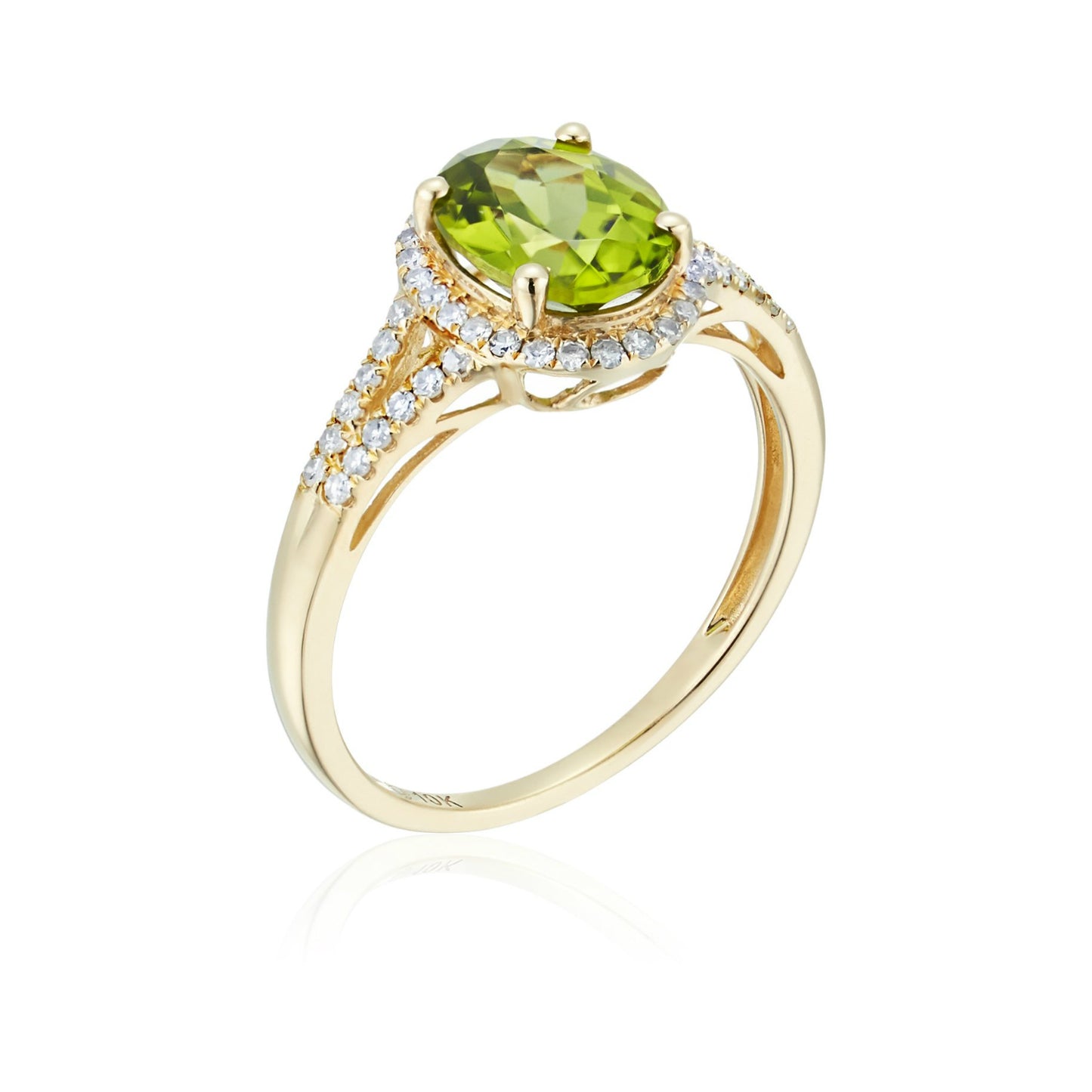 10k Yellow Gold Peridot and Diamond Oval Halo Engagement Ring (1/5cttw, H-I Color, I1-I2 Clarity), - pinctore