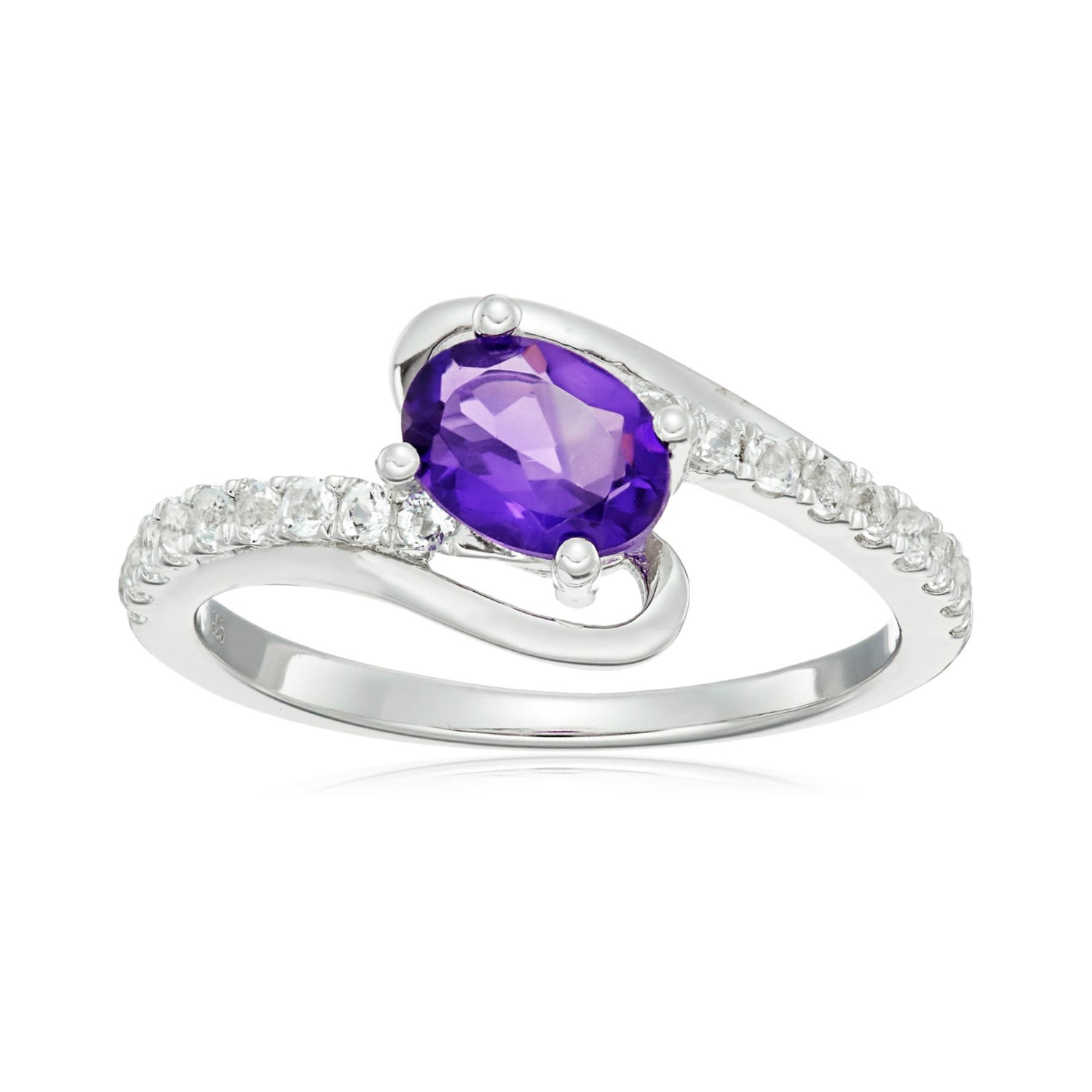 Pinctore Sterling Silver African Amethyst and White Topaz Ring - pinctore