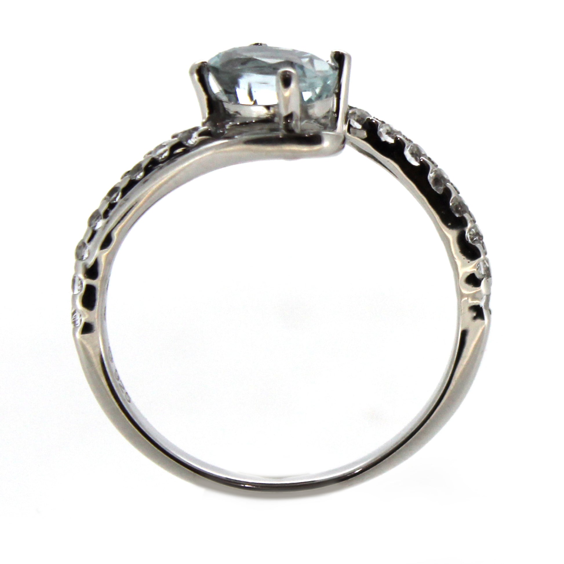  Sterling Silver Aquamarine with White Topaz Ring - Pinctore