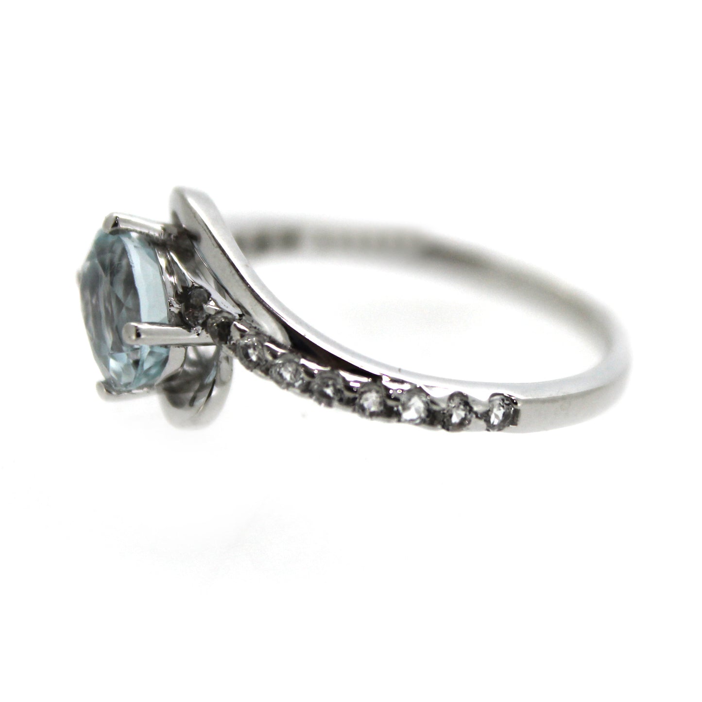 Sterling Silver Aquamarine with White Topaz Ring - Pinctore