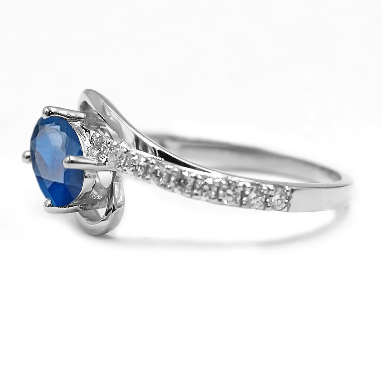 925 Sterling Silver Blue Sapphire, White Topaz Ring - Pinctore