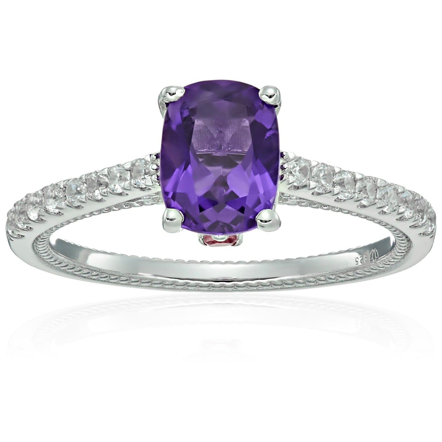 Sterling Silver African Amethyst, Pink Tourmaline And Natural White Zircon Cushion Solitaire Engagement Ring - pinctore