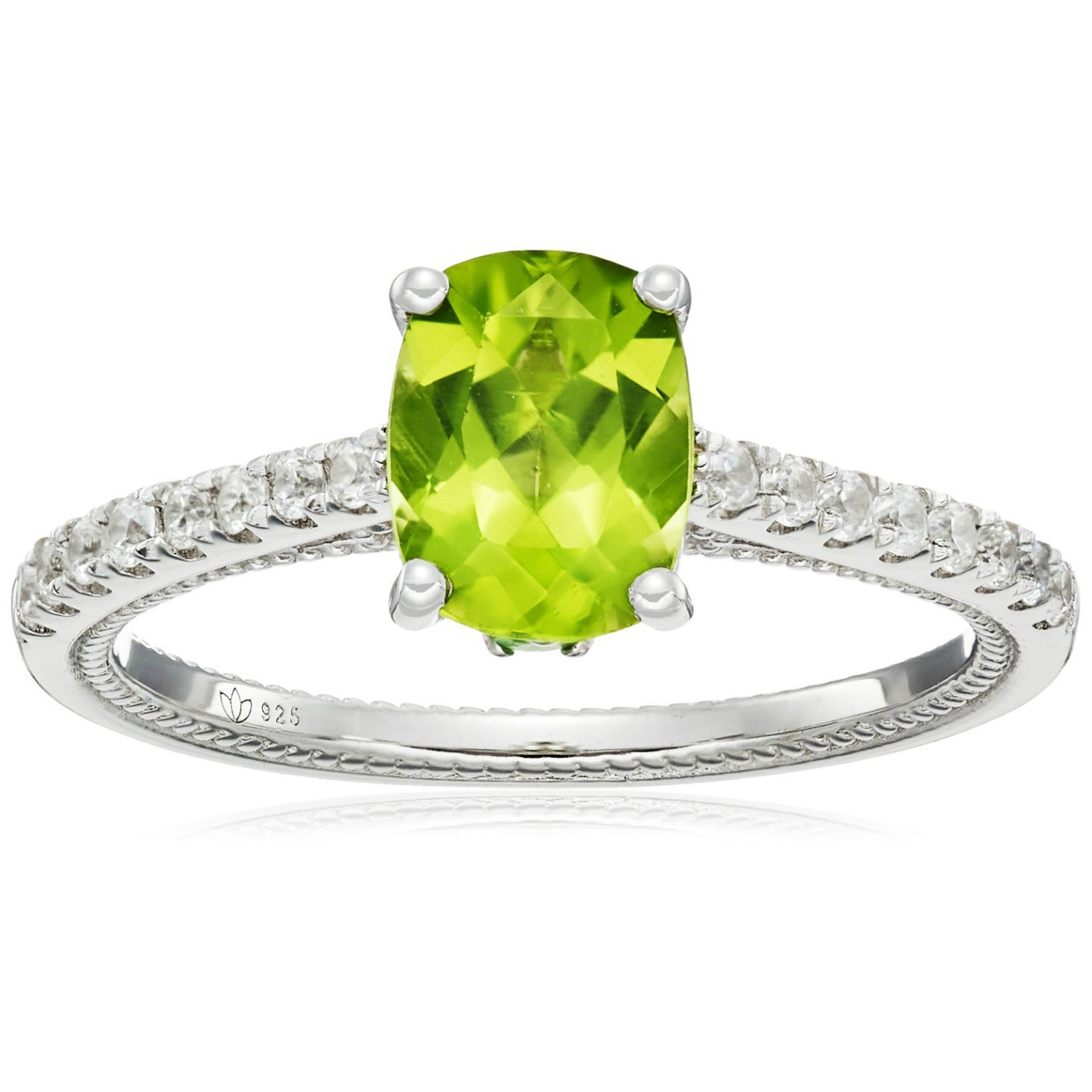Sterling Silver Peridot, Tsavorite And Natural White Zircon Cushion Solitaire Engagement Ring - pinctore