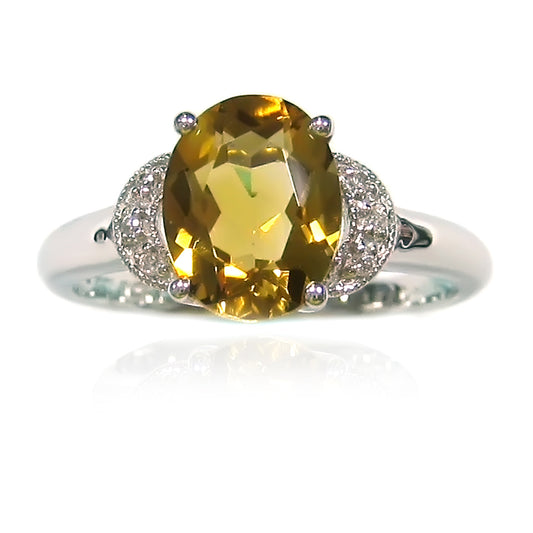 925 Sterling Silver Citrine, White Topaz Ring - Pinctore