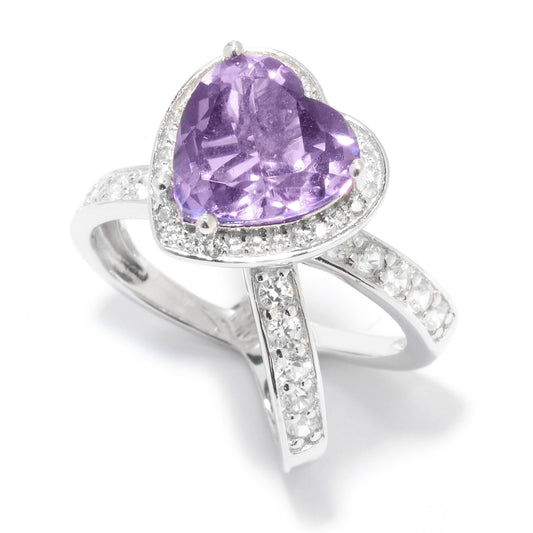 Pinctore Sterling Silver 4.3ctw African Amethyst and White Zircon Heart Shaped Ring - pinctore