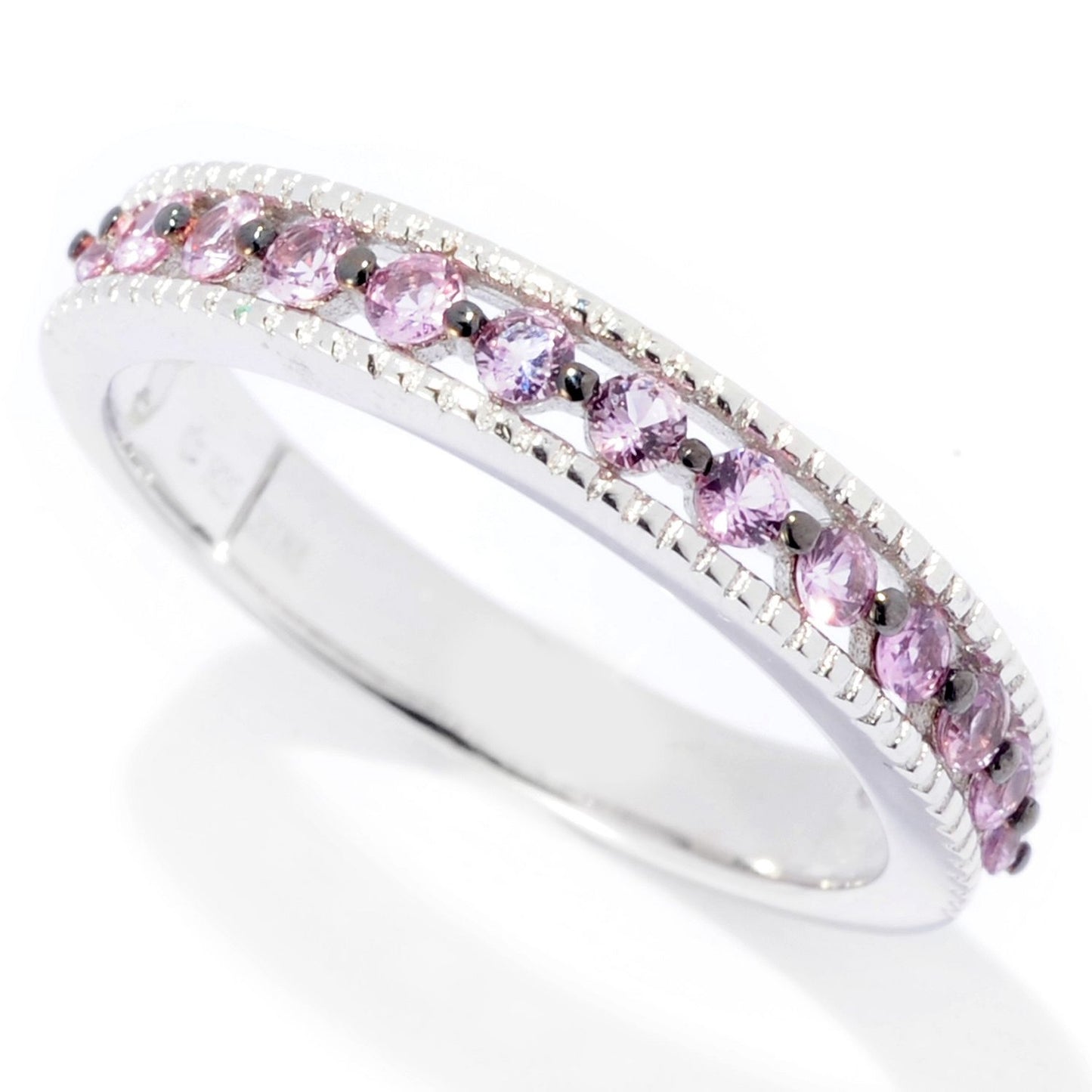 Pinctore Rhodium Over Sterling Silver 0.3ctw Pink Sapphire Band Ring - pinctore