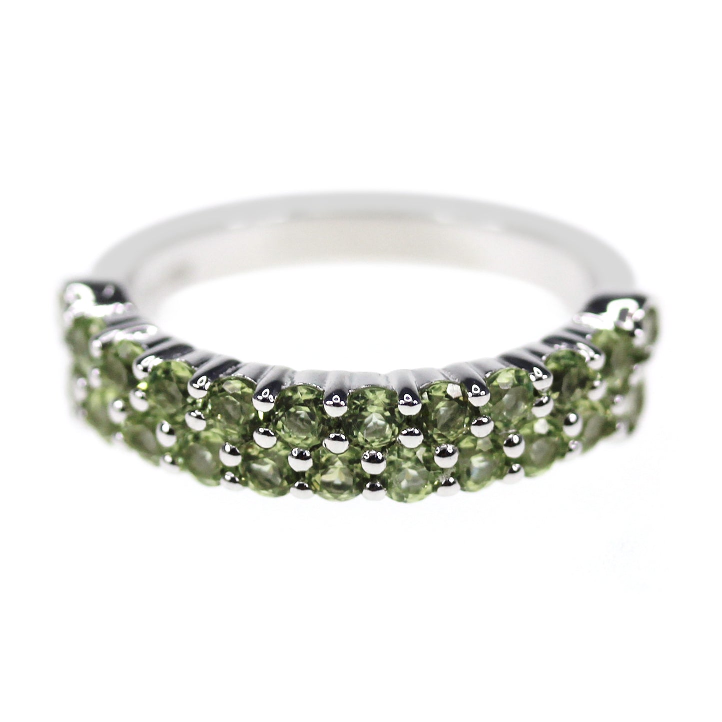 Rhodium Over Sterling Silver 1.2Ctw Peridot Band Ring - Pinctore