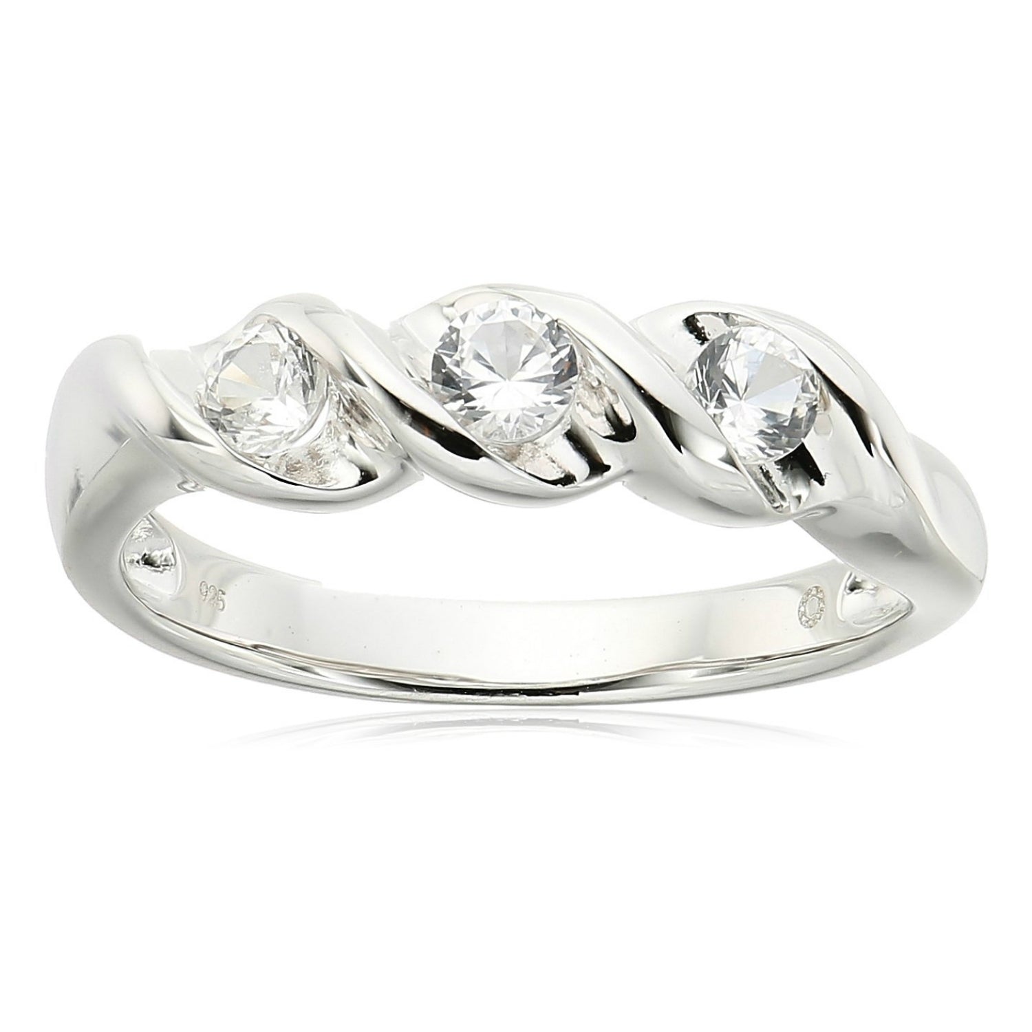 Sterling Silver Created White Sapphire 3-stone Stackable Ring - pinctore