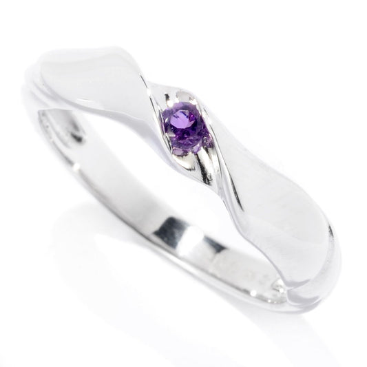 Pinctore Sterling Silver 2.5mm Round 0.06ctw African Amethyst Stack Band Ring - pinctore