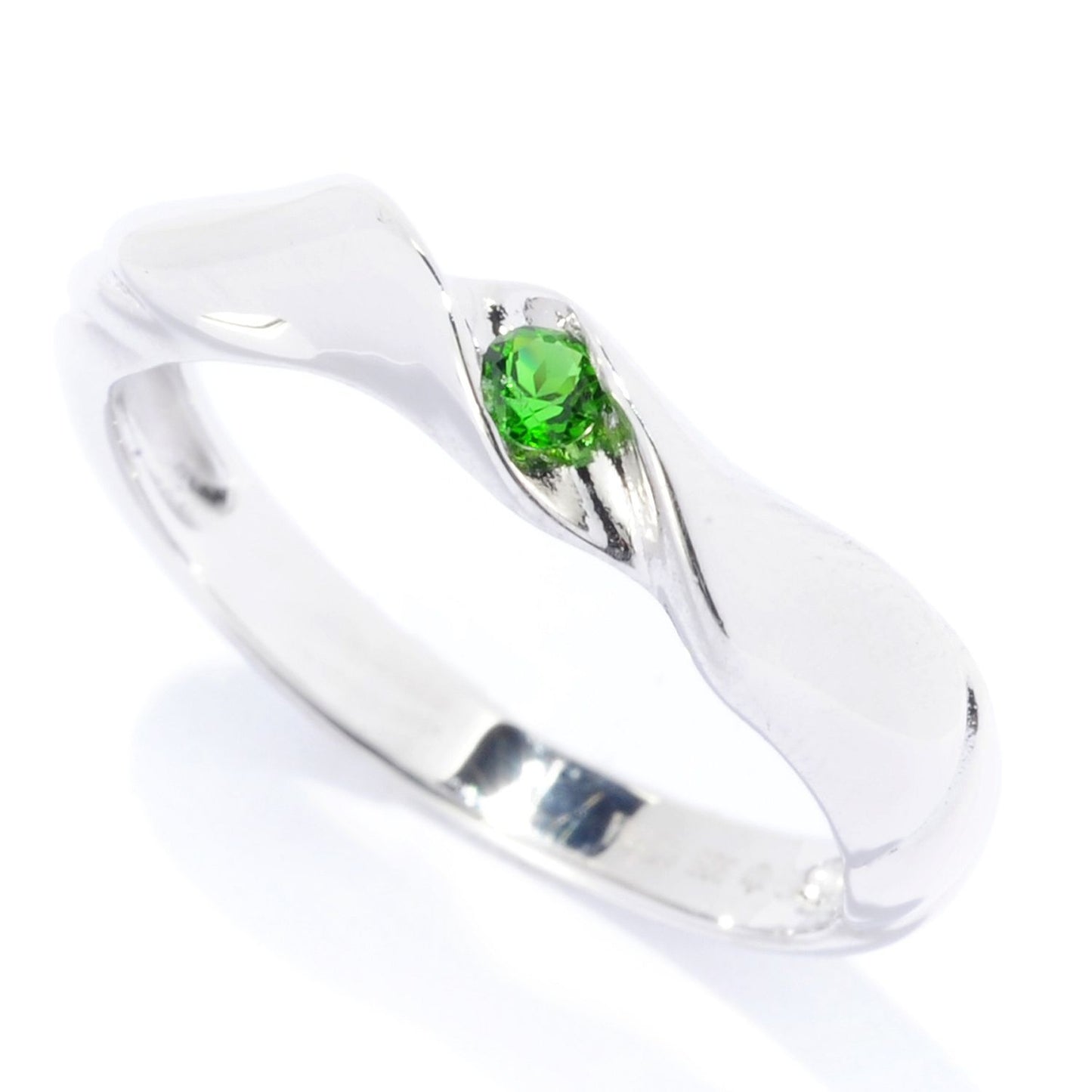 Pinctore Sterling Silver 2.5mm Round 0.07ctw Chrome Diopside Stack Band Ring - pinctore
