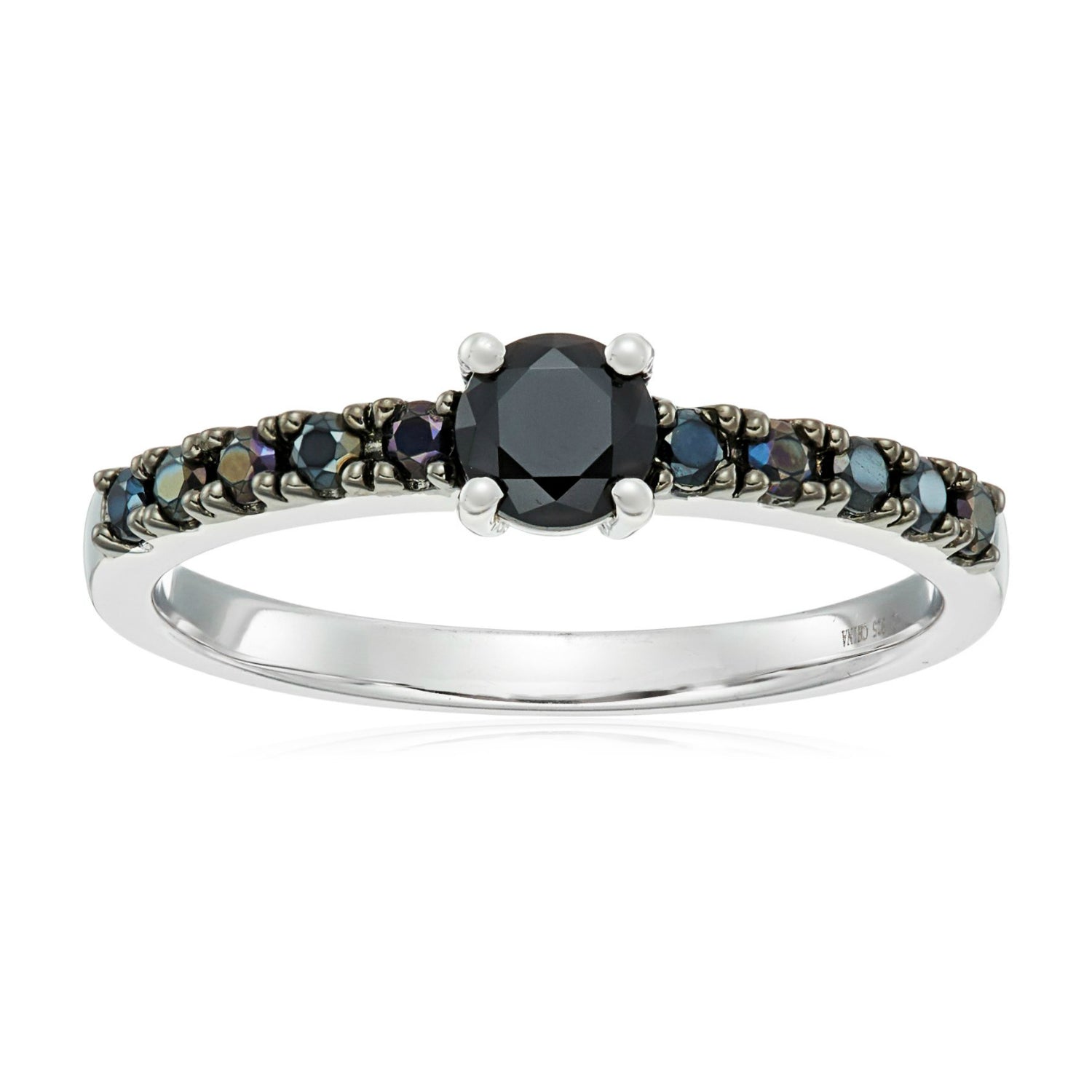 Sterling Silver Black Spinel Stackable Ring - pinctore