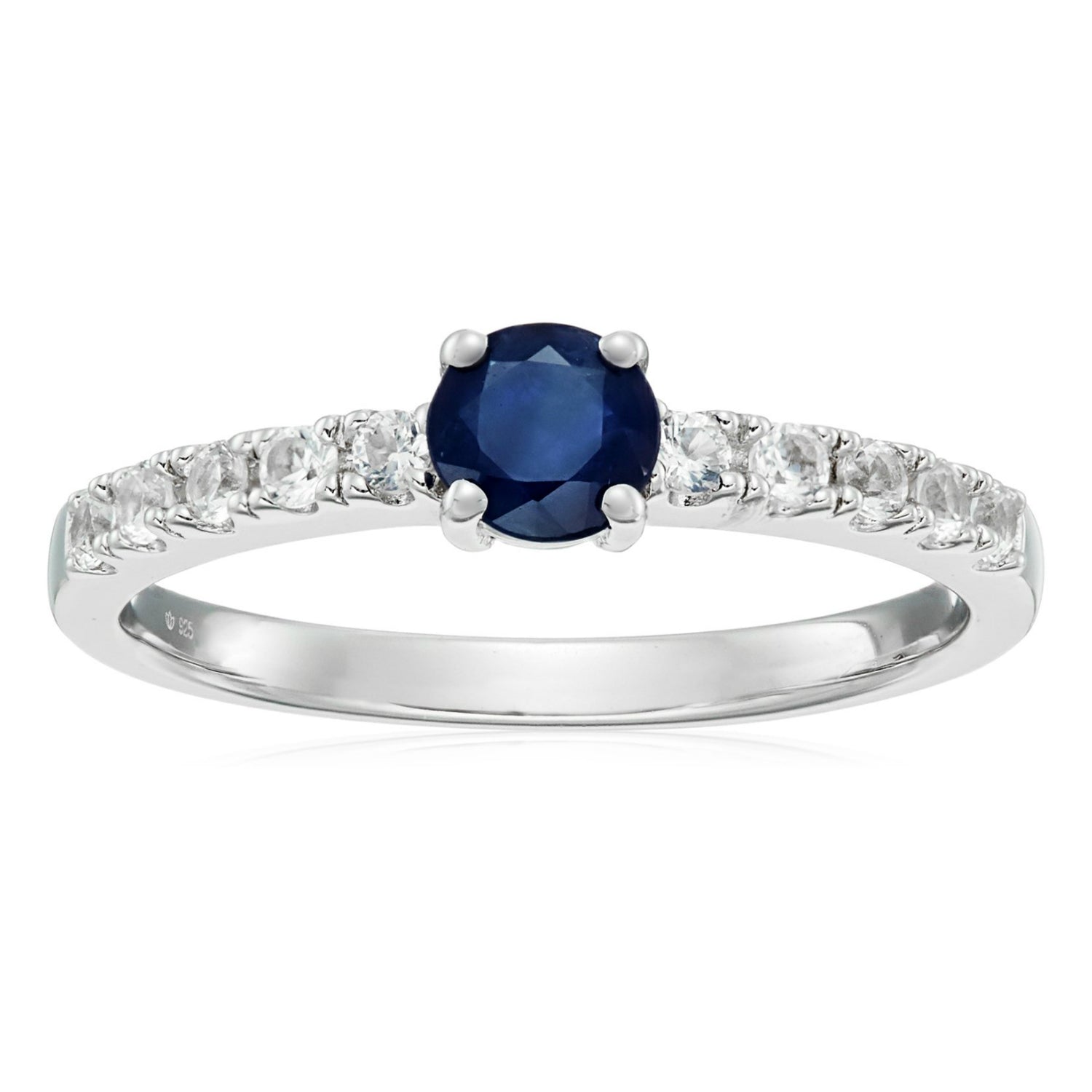 Sterling Silver Genuine Blue Sapphire And Created White Sapphire Stackable Ring - pinctore