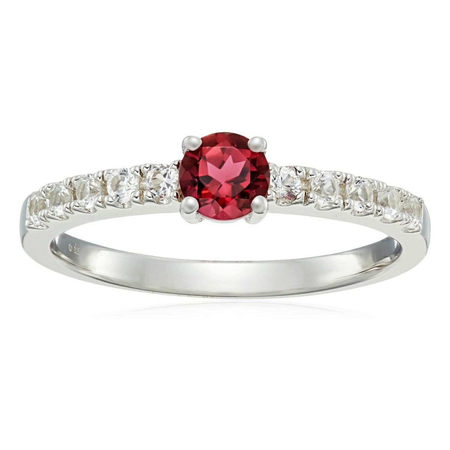 Sterling Silver Pink Tourmaline And Created White Sapphire Stackable Ring - pinctore