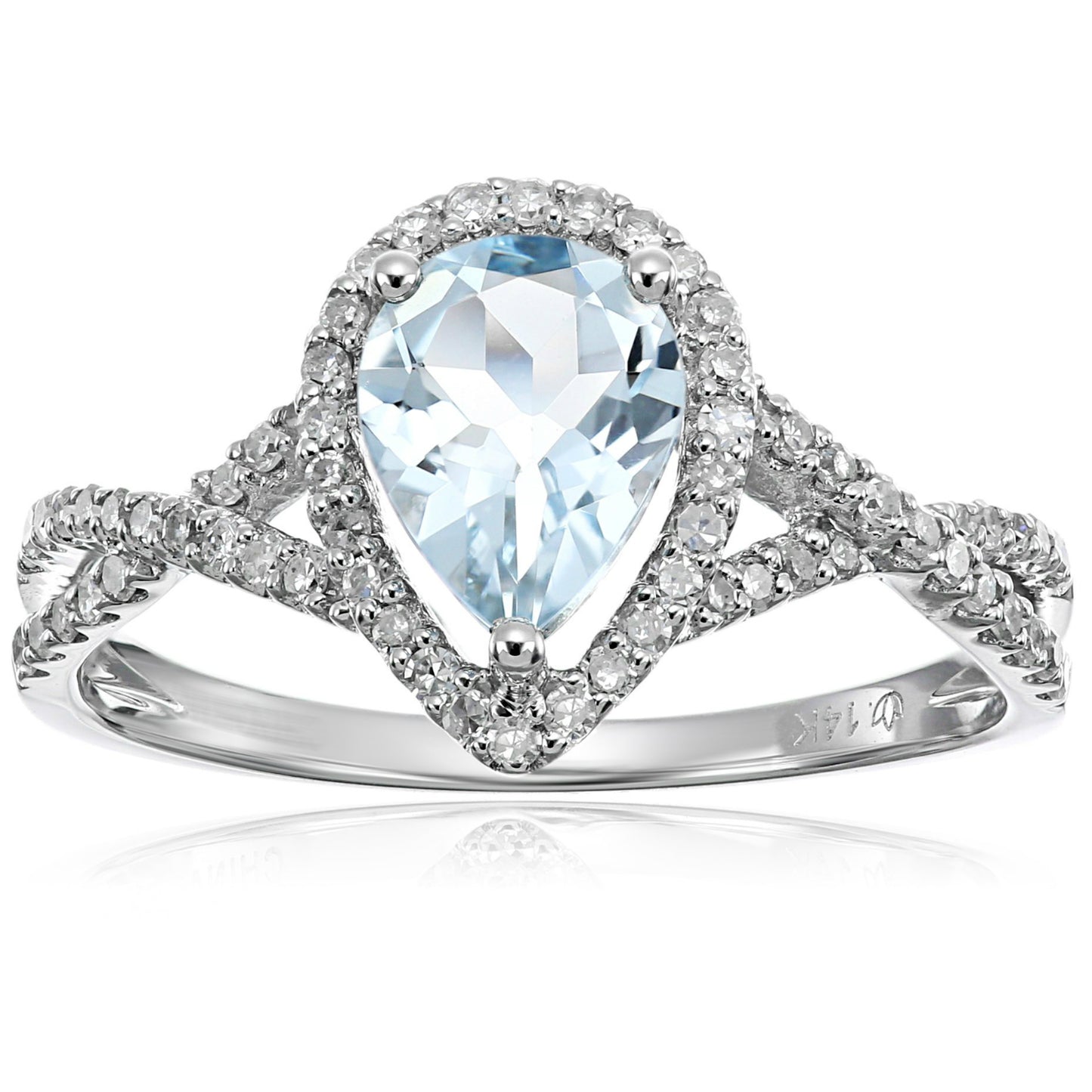 14k White Gold Aquamarine and Diamond Solitaire Infinity Shank Engagement Ring (1/4cttw, H-I Color, I1-I2 Clarity), - pinctore