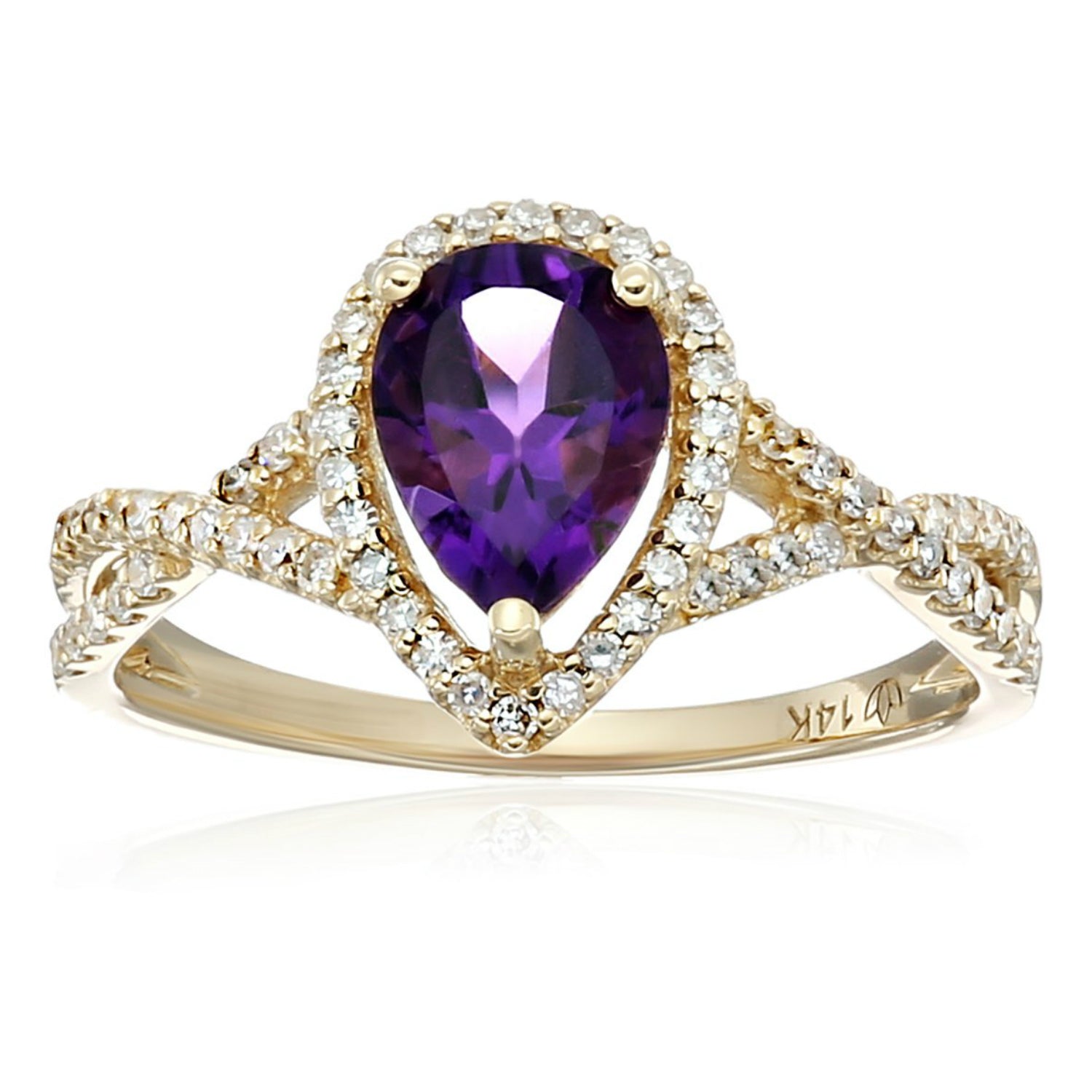 Pinctore 14k Yellow Gold African Amethyst and Diamond Solitaire Infinity Shank Engagement Ring - pinctore