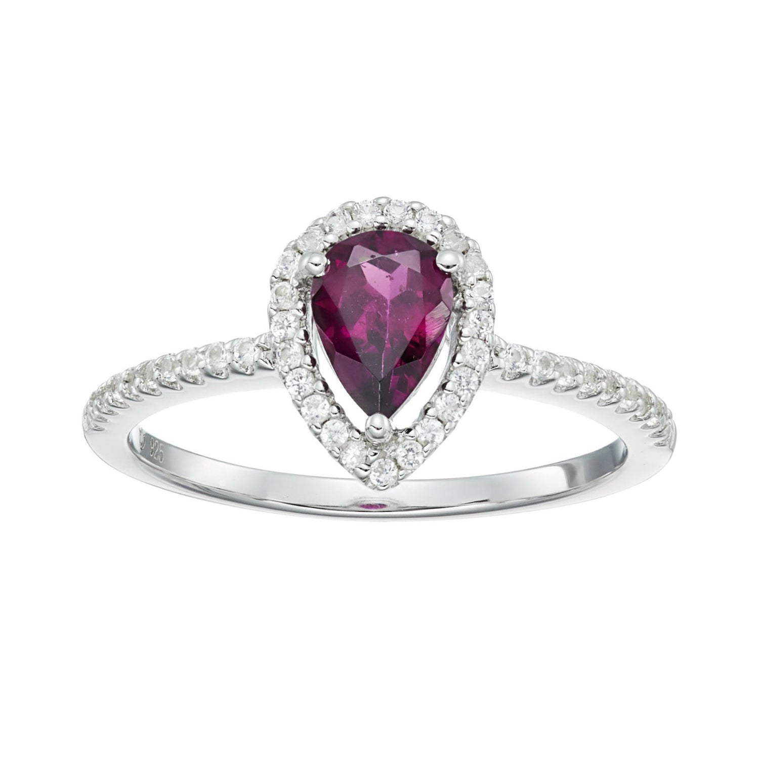 Pinctore Sterling Silver Rhodolite and Created White Sapphire Ring - pinctore
