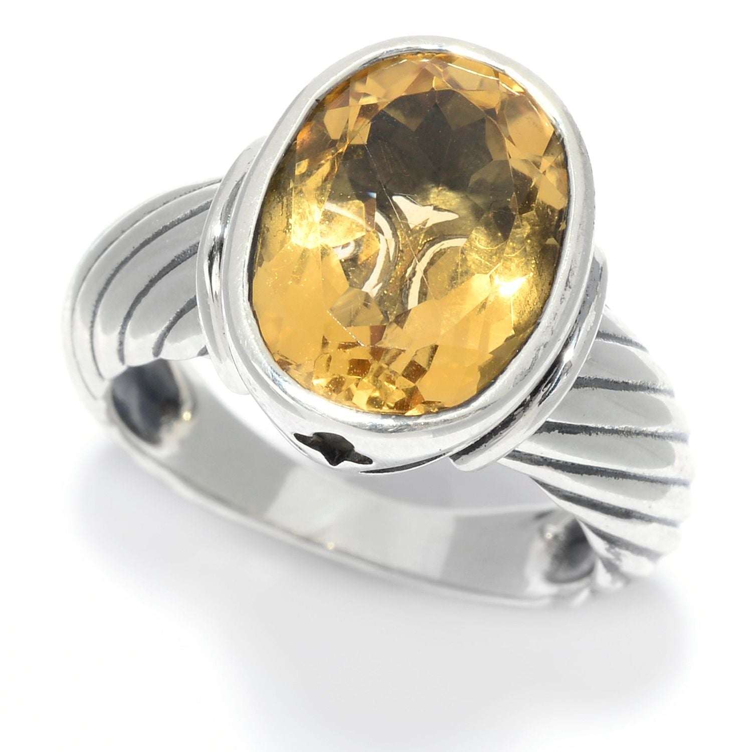 Pinctore Sterling Silver 5.00ctw Oval Citrine Rope Textured Ring - pinctore