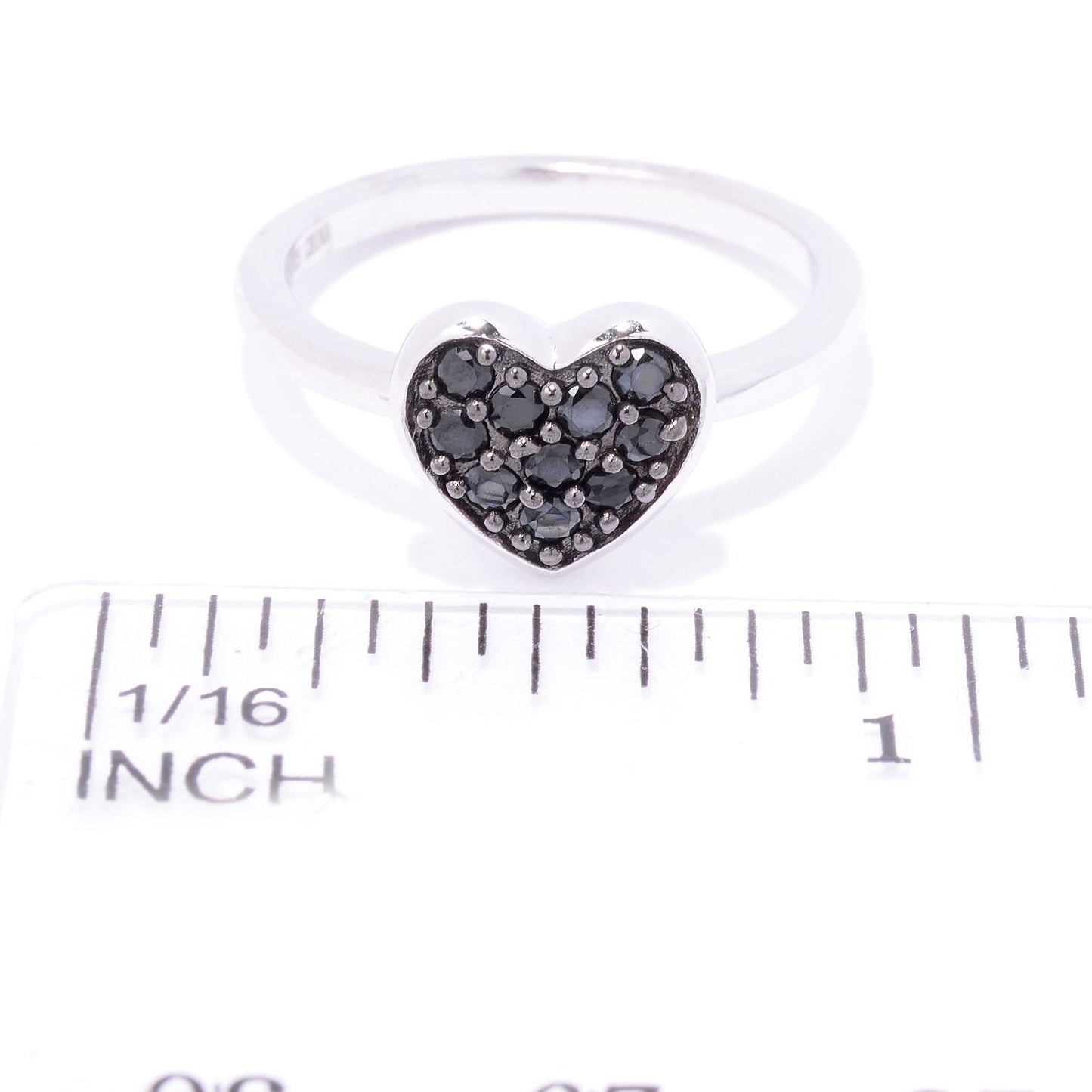 Pinctore Rhodium Over Sterling Silver 0.3ctw Black Spinel Heart Ring
