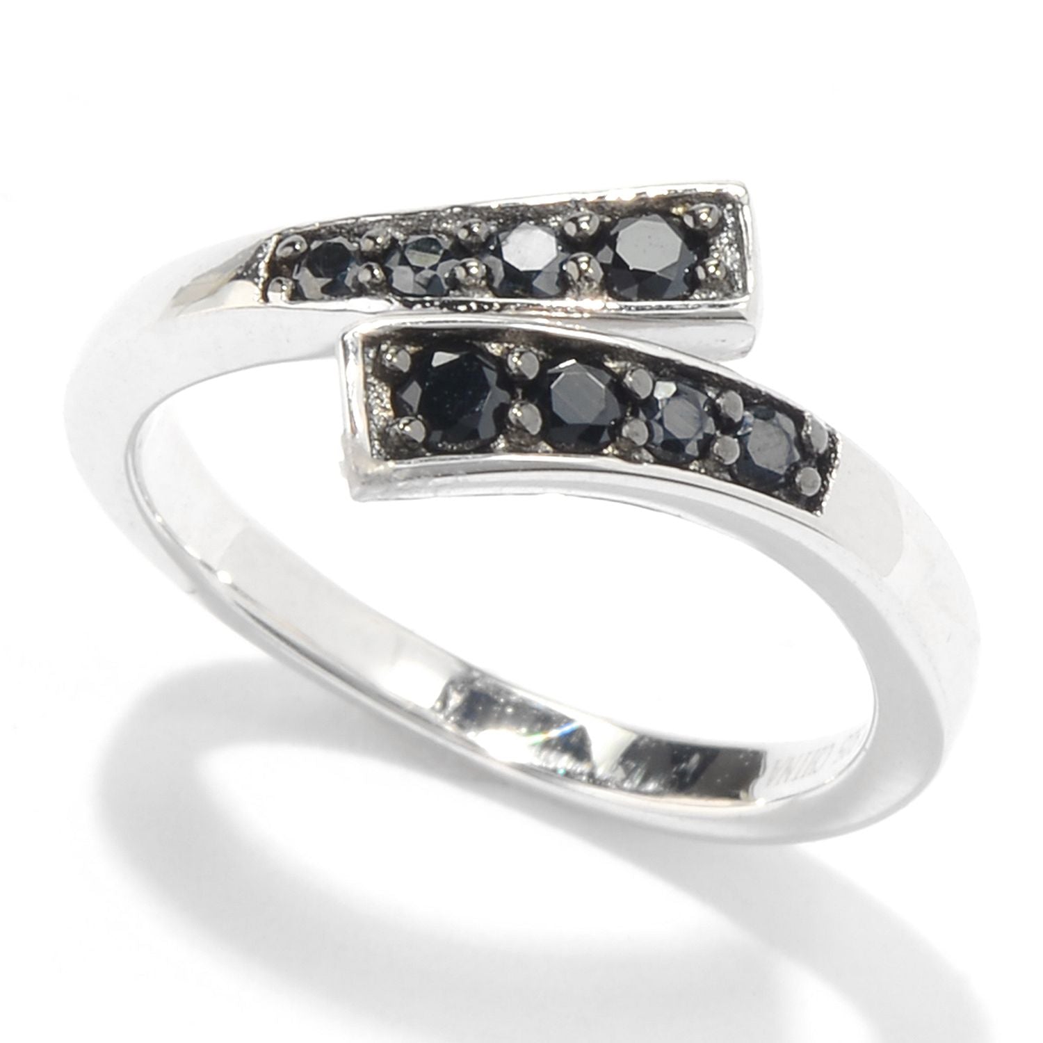 Pinctore Sterling Silver Black Spinel Open Bypass Toe Ring - pinctore