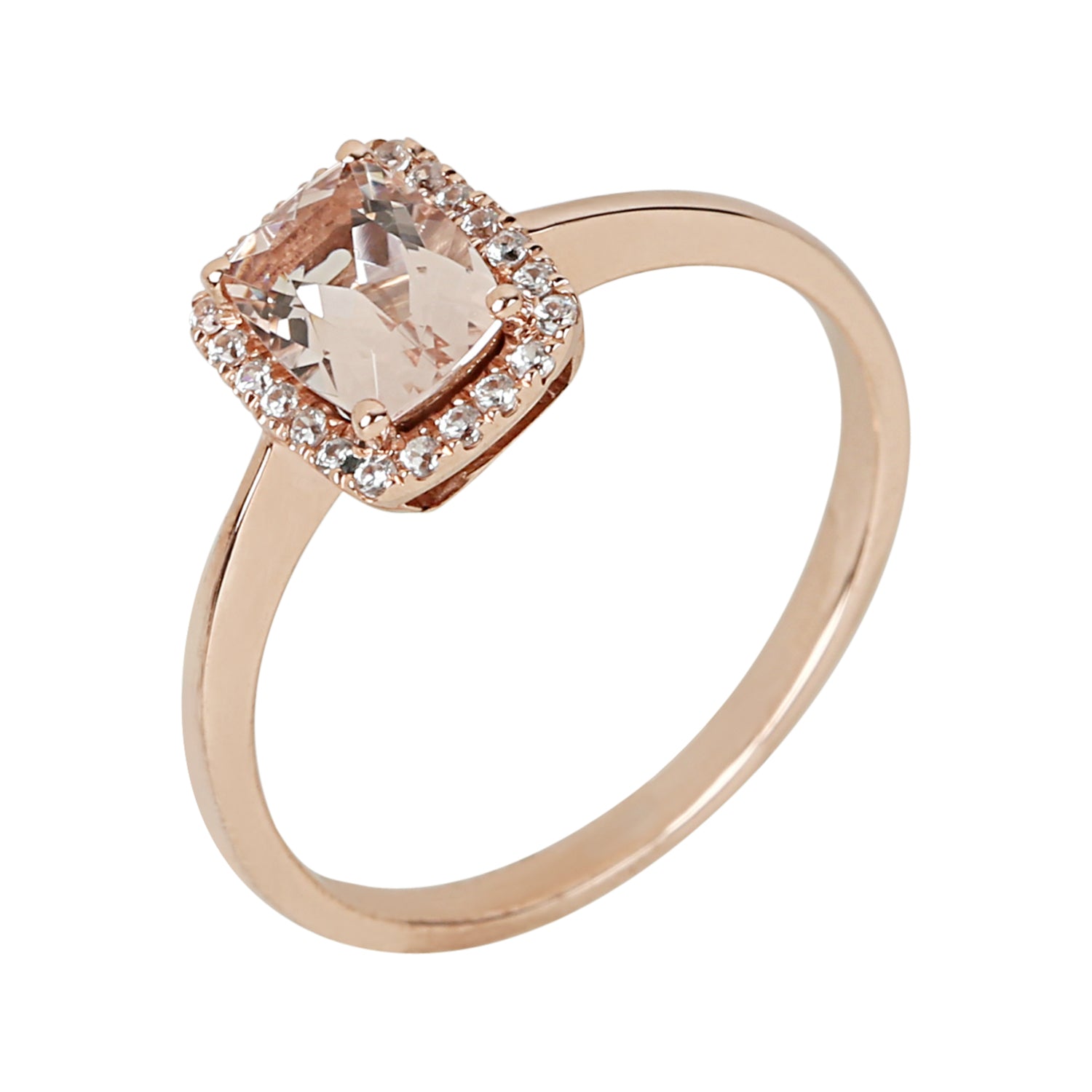 Pinctore 10k Rose gold Cushion-cut Morganite and 1/10ct TDW Diamond Ring (H-I,I1-I2) - pinctore