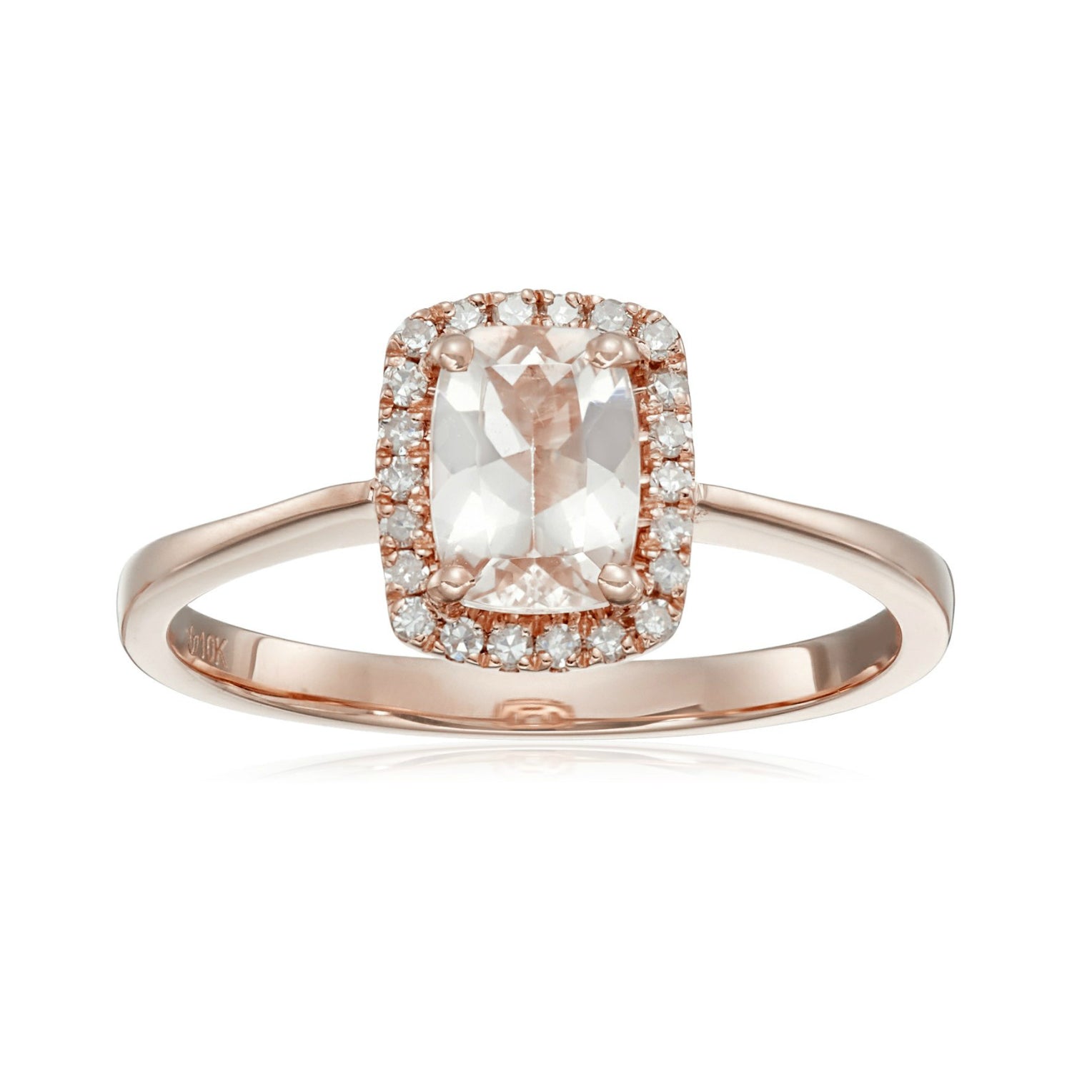 Pinctore 10k Rose gold Cushion-cut Morganite and 1/10ct TDW Diamond Ring (H-I,I1-I2) - pinctore