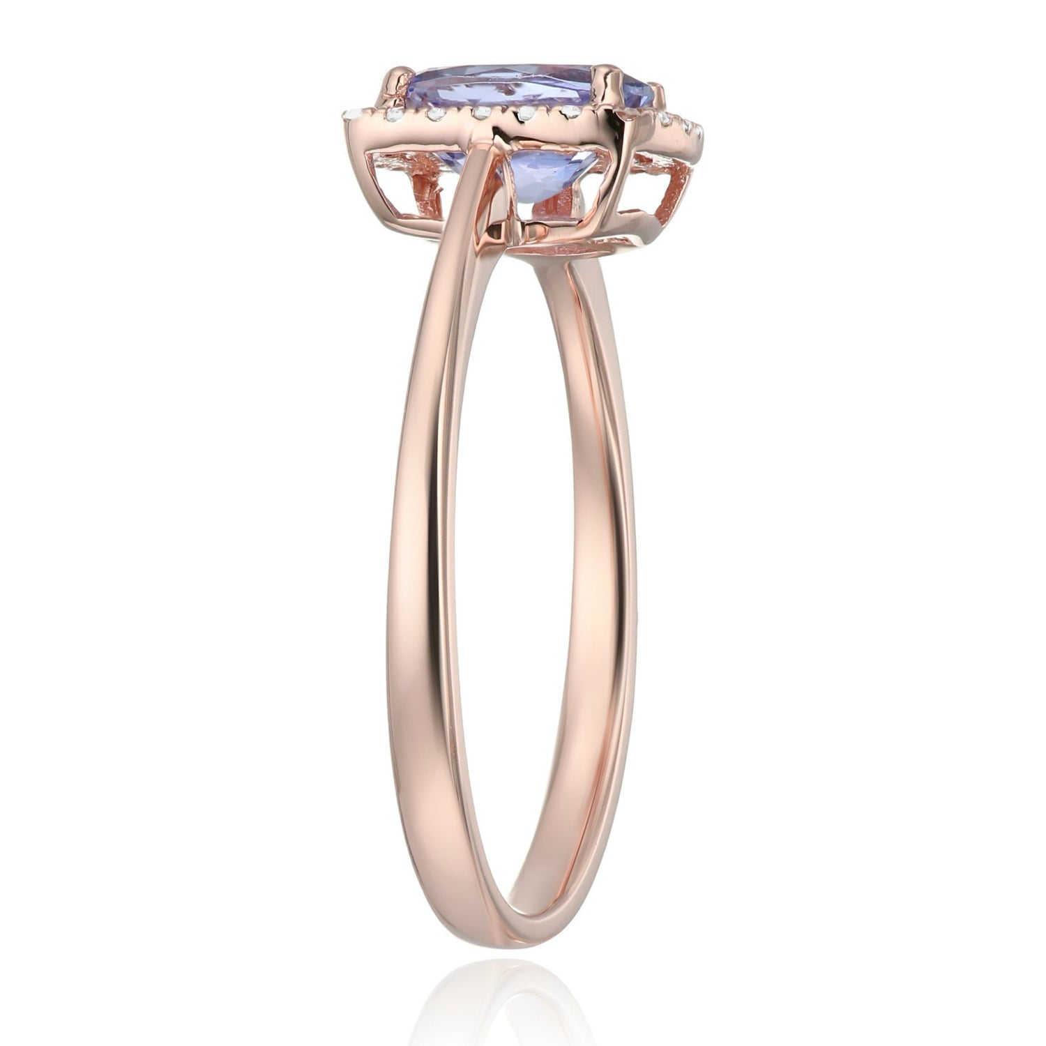 10k Rose Gold Tanzanite and Diamond Cushion Halo Engagement Ring (1/10cttw, H-I Color, I1-I2 Clarity), - pinctore