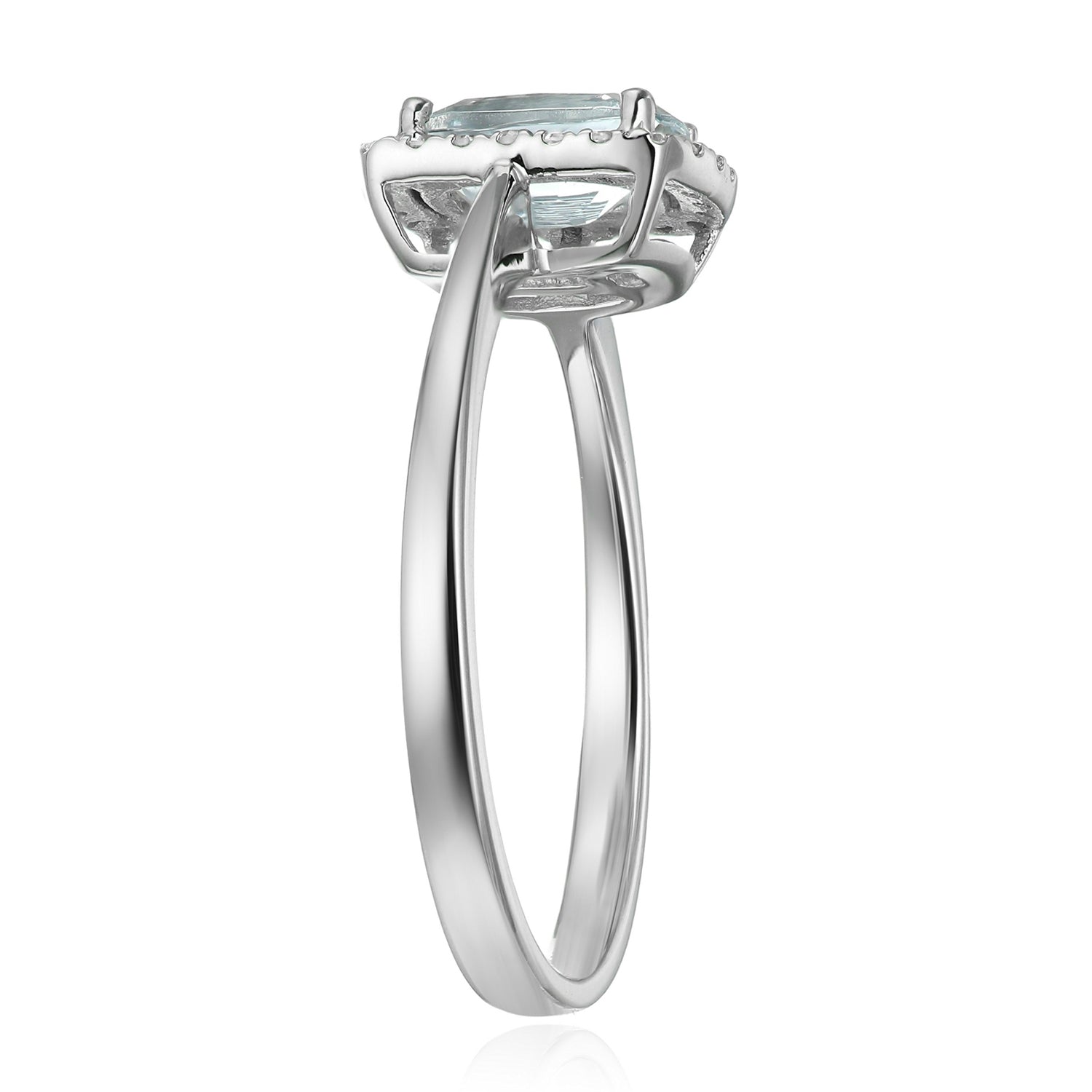 Pinctore 10k White Gold Aquamarine Diamond Cushion Halo Engagement Ring - pinctore