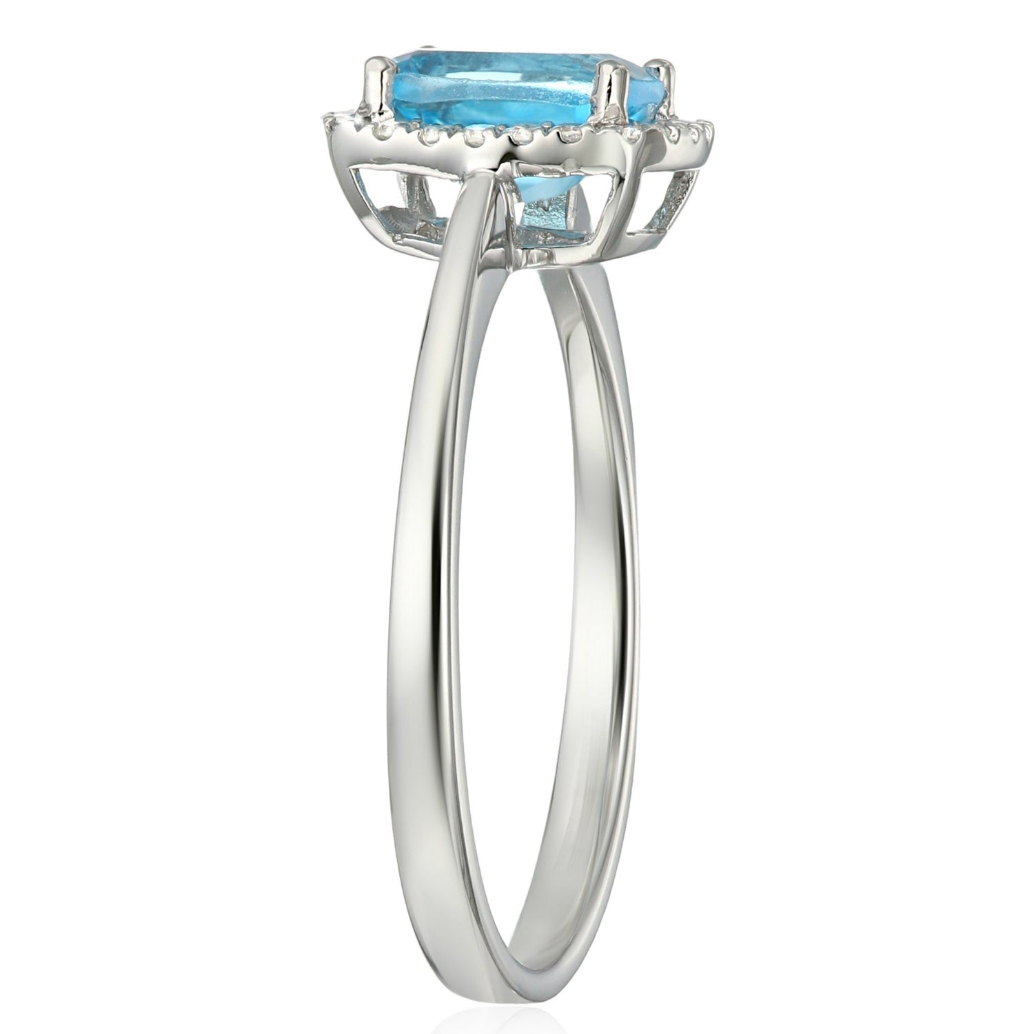 10k White Gold Swiss Blue Topaz and Diamond Cushion Halo Engagement Ring (1/10cttw, H-I Color, I1-I2 Clarity), - pinctore