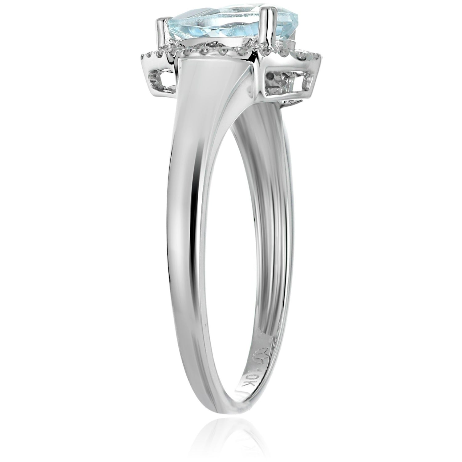 10k White Gold Aquamarine and Diamond Princess Diana Pear Halo Engagement Ring (1/10cttw, H-I Color, I1-I2 Clarity), - pinctore
