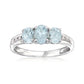 Sterling Silver Aquamarine, Diamond Accent 3-Stone Oval Ring - Pinctore