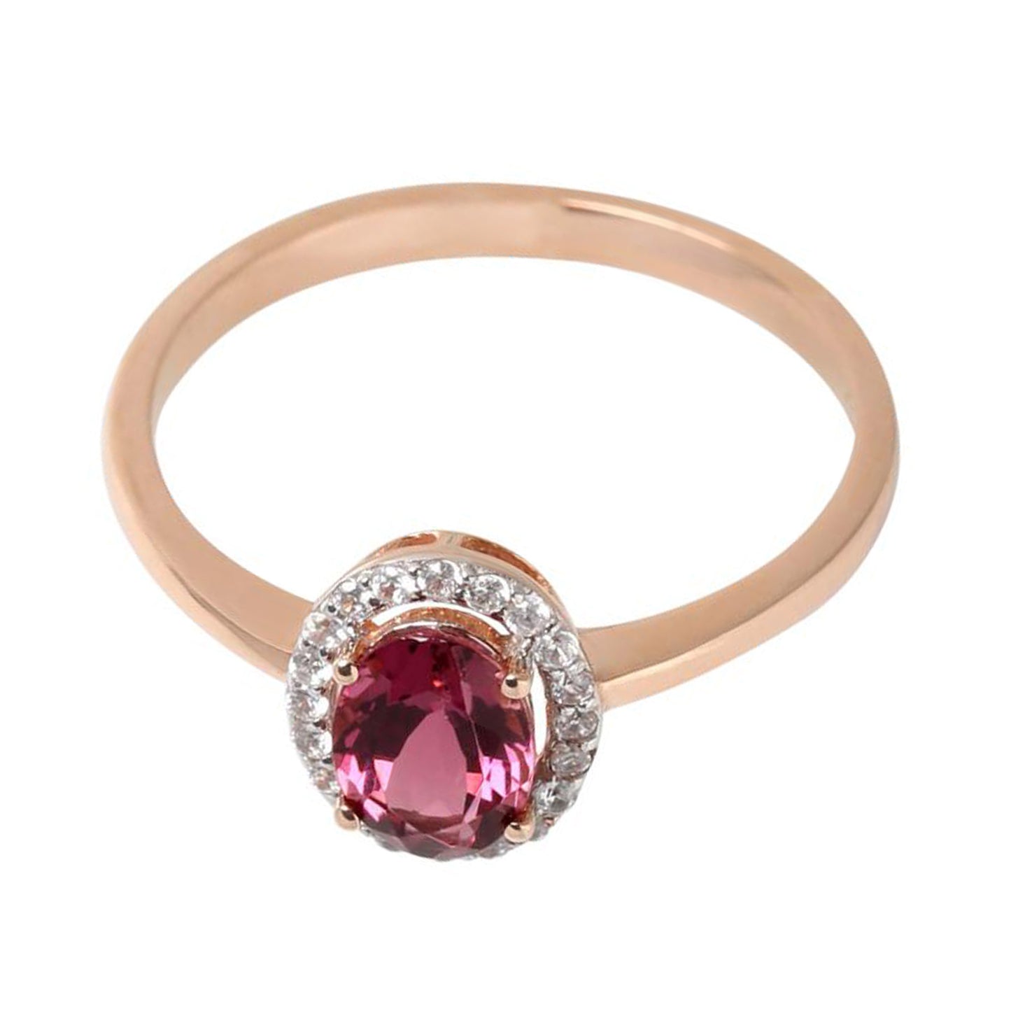 14kt Rose Gold Pink Tourmaline With White Natural Zircon Ring - Pinctore