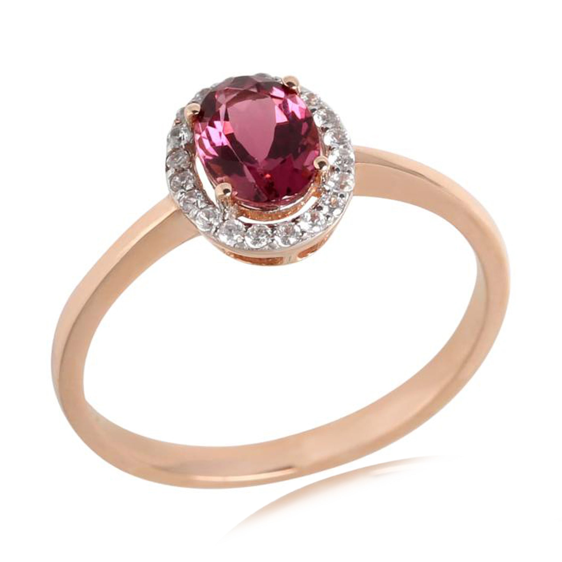 14kt Rose Gold Pink Tourmaline With White Natural Zircon Ring - Pinctore