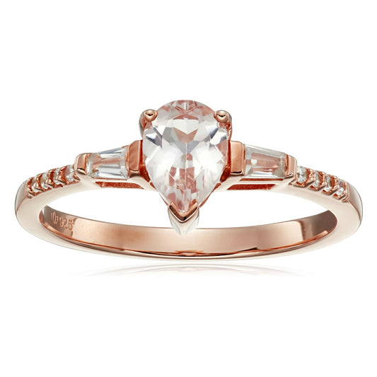 Pinctore Rose Gold-Plated Silver Morganite and Natural White Zircon Classic Ring - pinctore