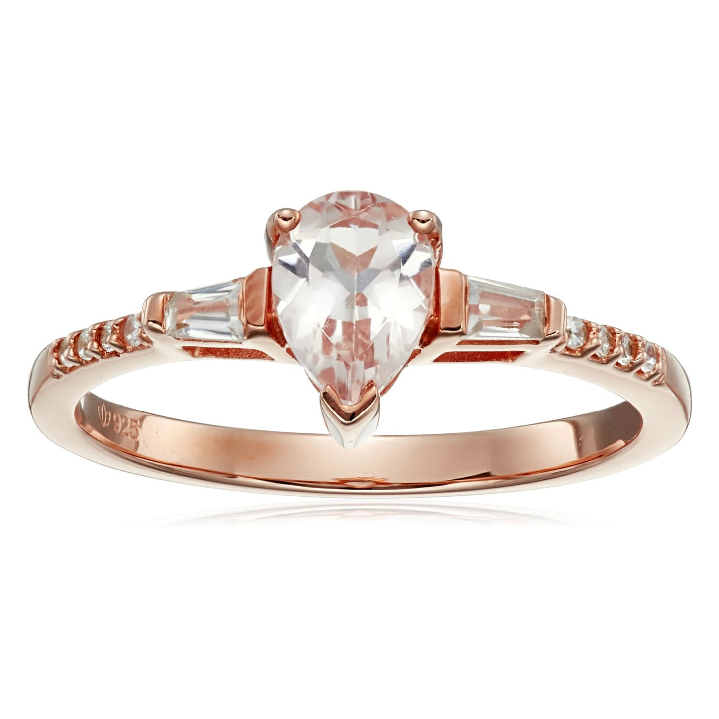 Pinctore Rose Gold-Plated Silver Morganite and Natural White Zircon Classic Ring - pinctore