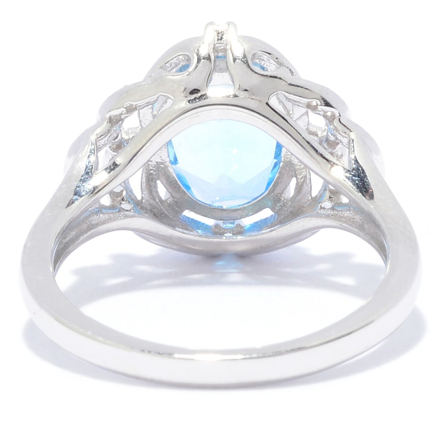 925 Sterling Silver White Natural Zircon, Swiss Blue Topaz Ring - Pinctore