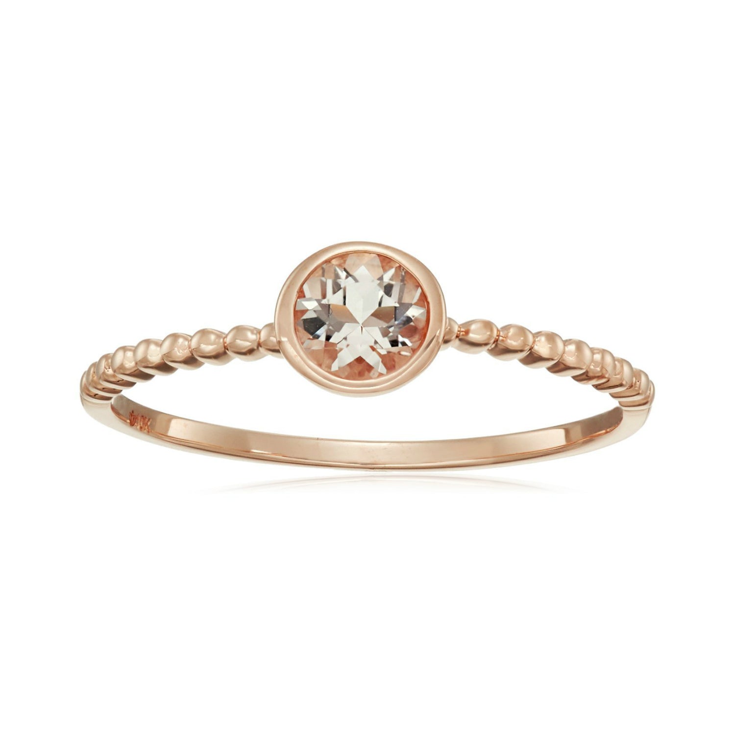 10kt Rose Gold Morganite Solitaire Beaded Shank Ring - Pinctore