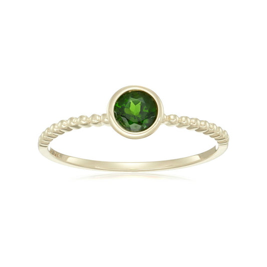 Pinctore 10k Yellow Gold Chrome Diopside Solitaire Beaded Stackable Ring - pinctore