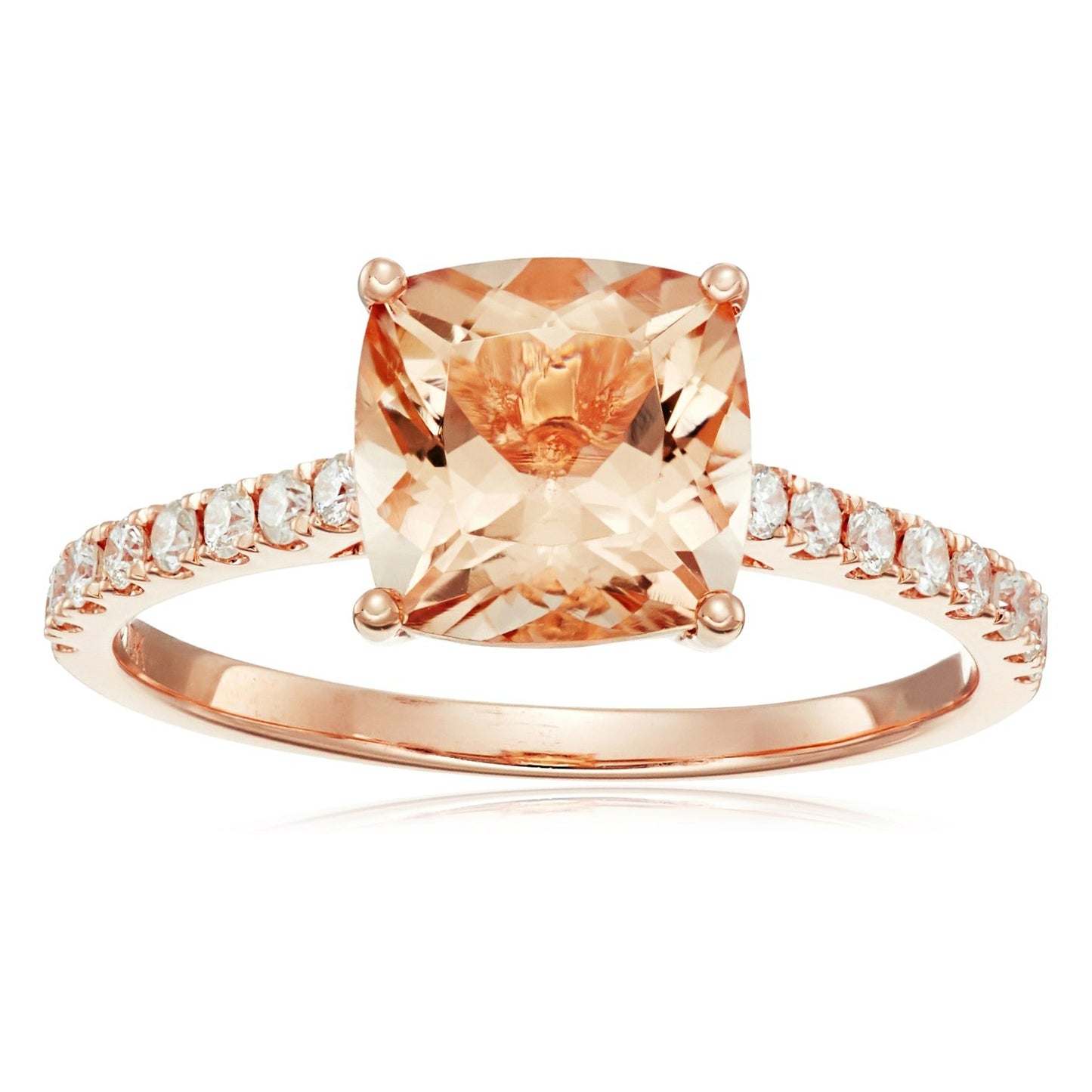 10k Rose Gold Morganite Cushion and Diamond Solitaire Ring (1/4 cttw H-I Color, I1-I2 Clarity), - pinctore