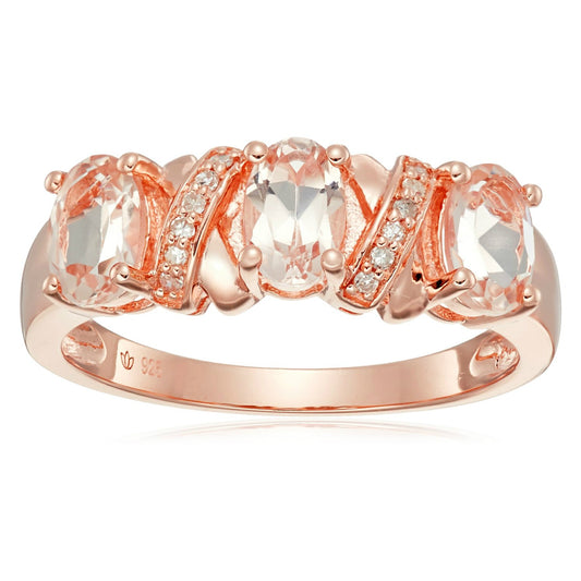Pinctore Rose Gold-Plated Silver, Diamond Accented 3-Stone XOXO Ring - pinctore