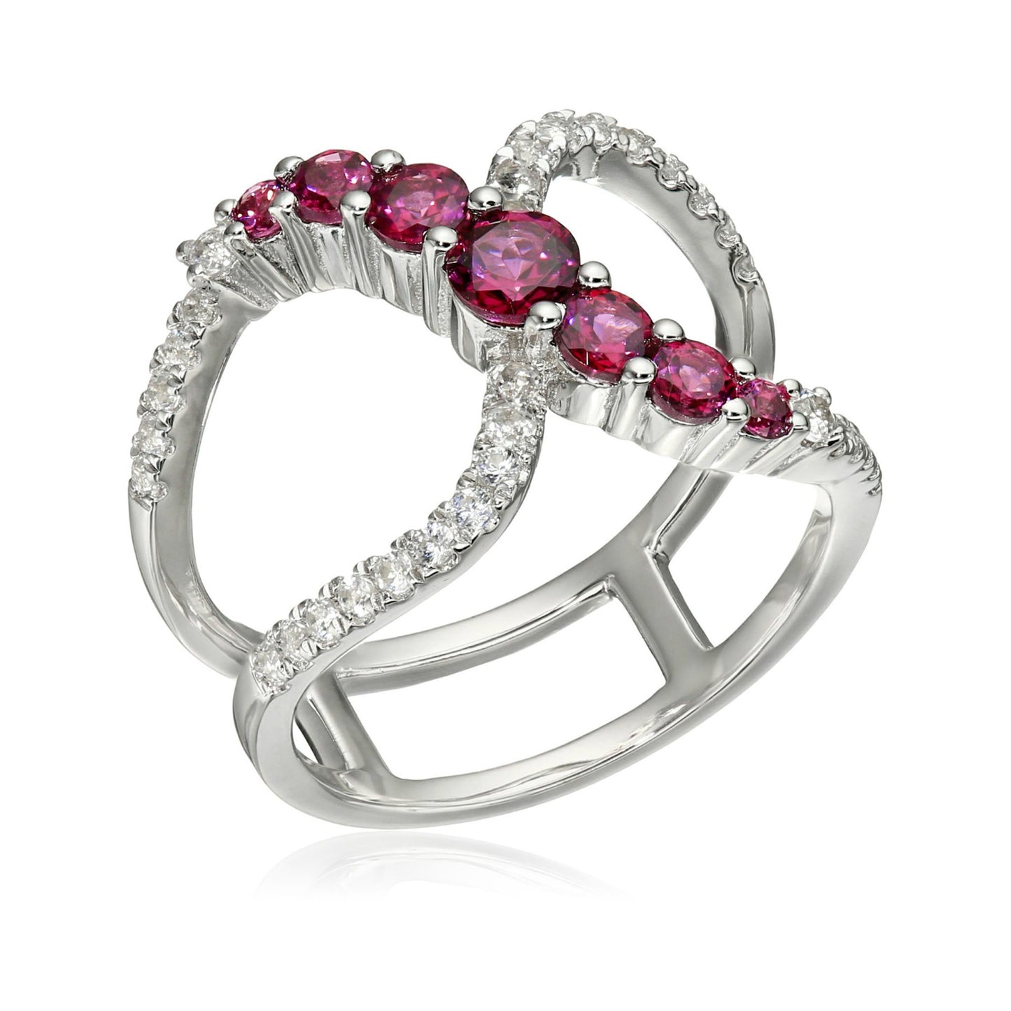 Sterling Silver Rhodolite and Created White Sapphire Ring - Pinctore