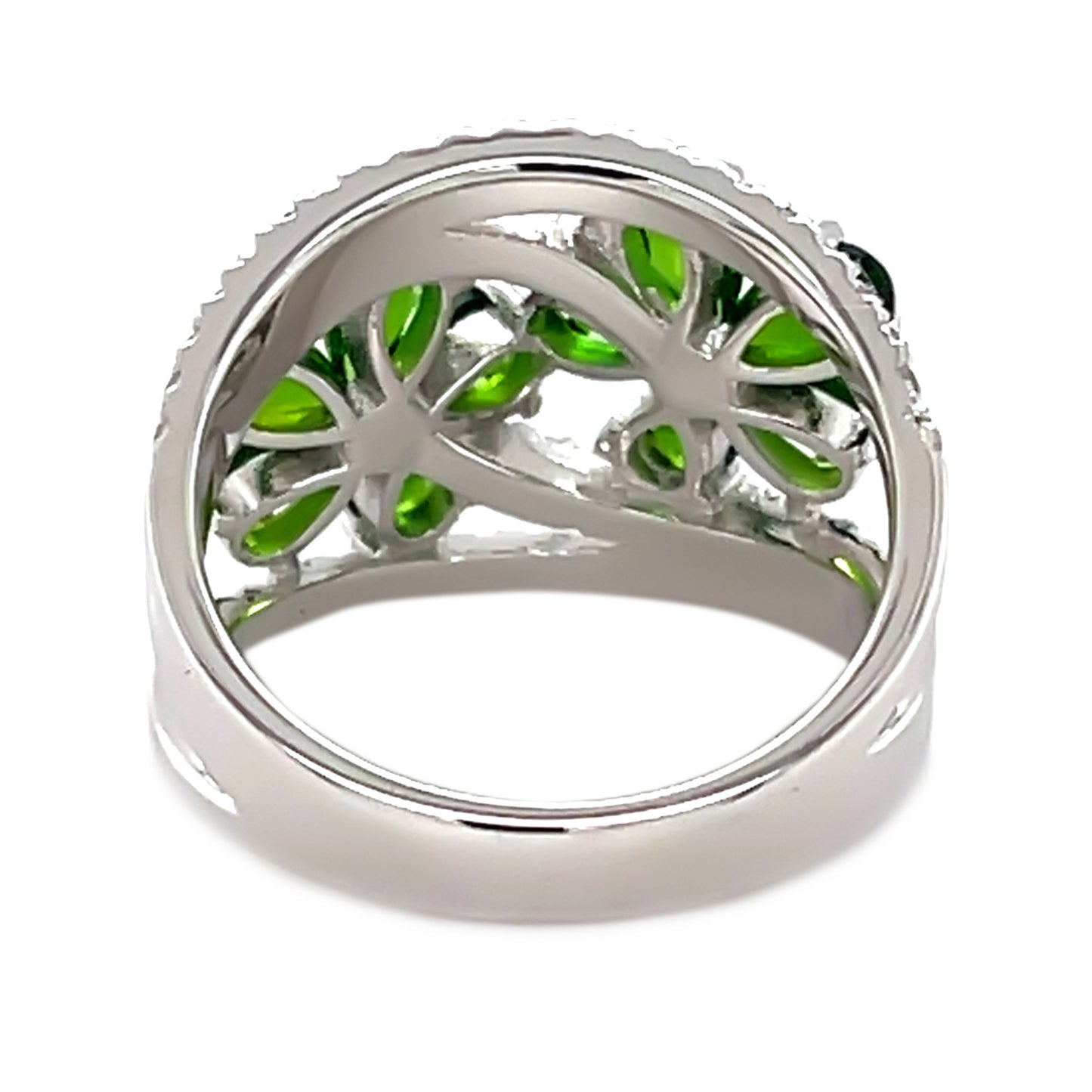 925 Sterling Silver Chrome Diopside, Created White Sapphire Ring - Pinctore
