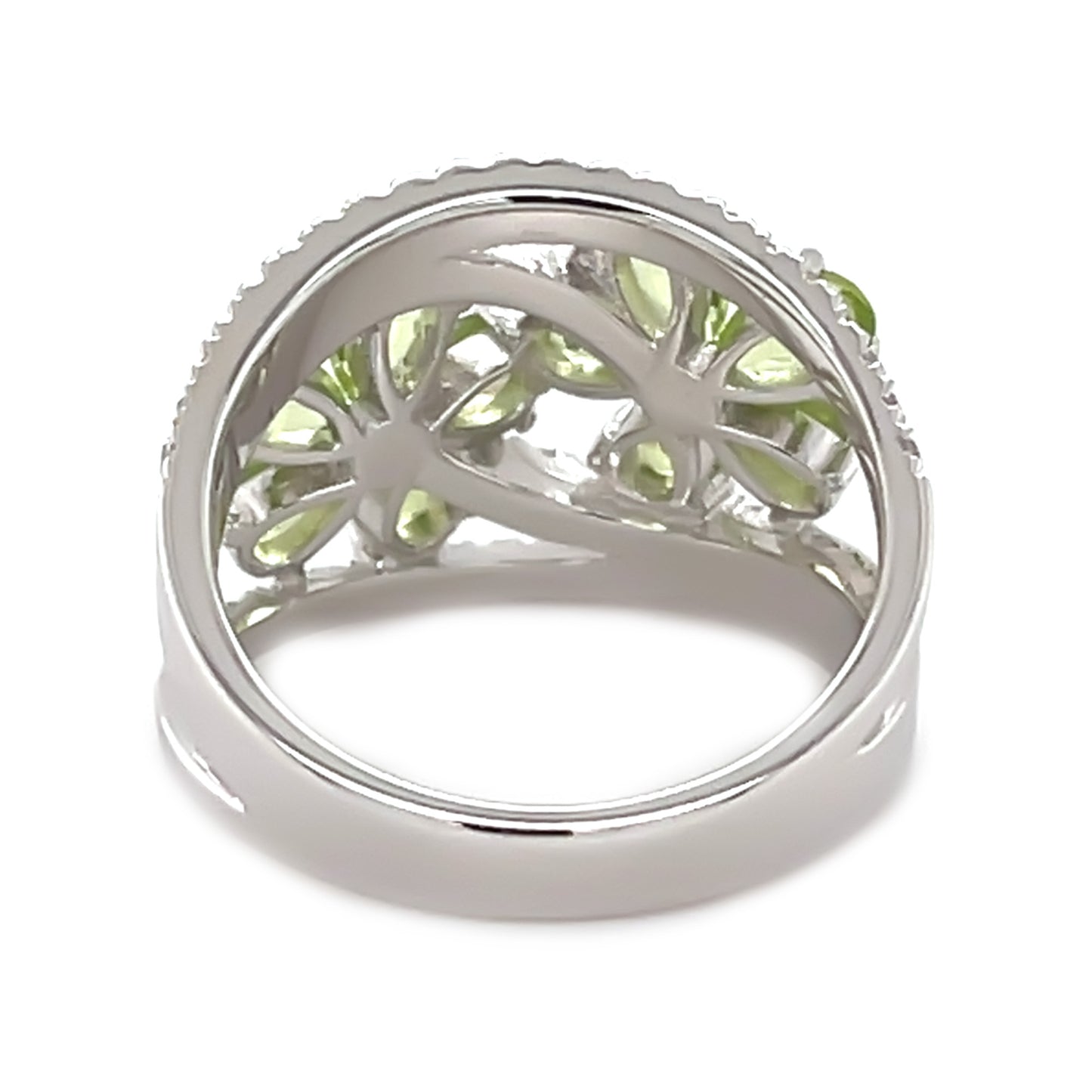925 Sterling Silver Peridot, Created White Sapphire Ring - Pinctore