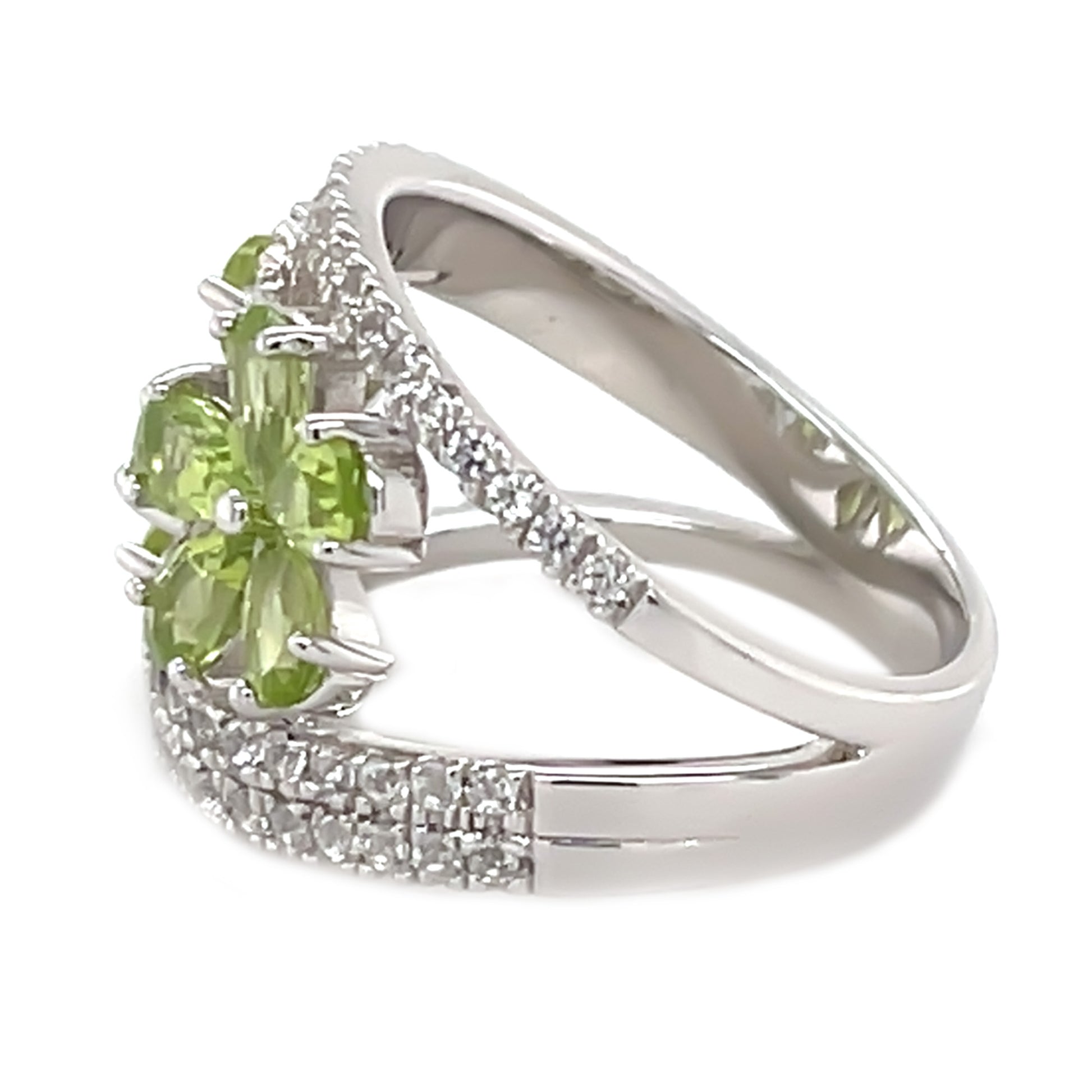 925 Sterling Silver Peridot, Created White Sapphire Ring - Pinctore