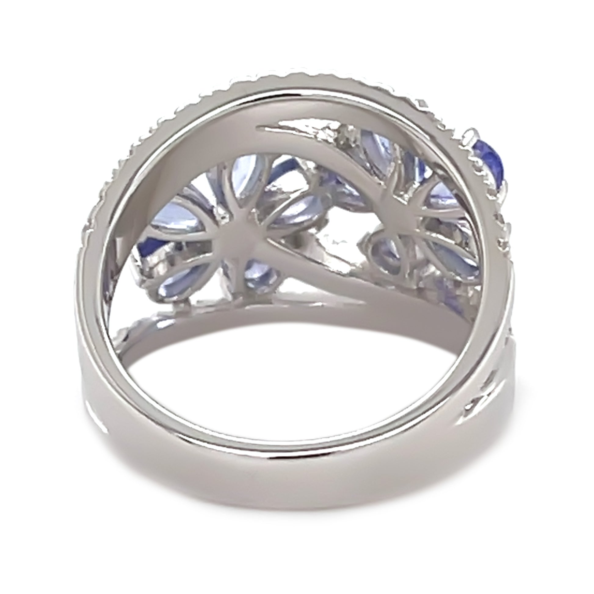 925 Sterling Silver Tanzanite, Created White Sapphire Ring - Pinctore