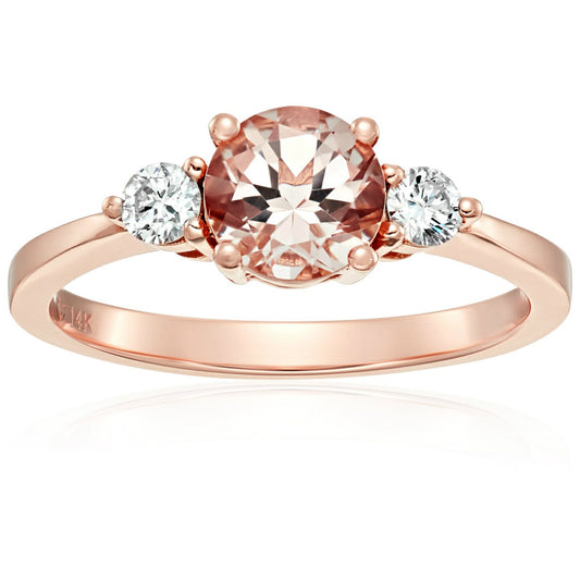 Pinctore 14k Rose Gold Morganite And Diamond 3-stone Engagement Ring - pinctore