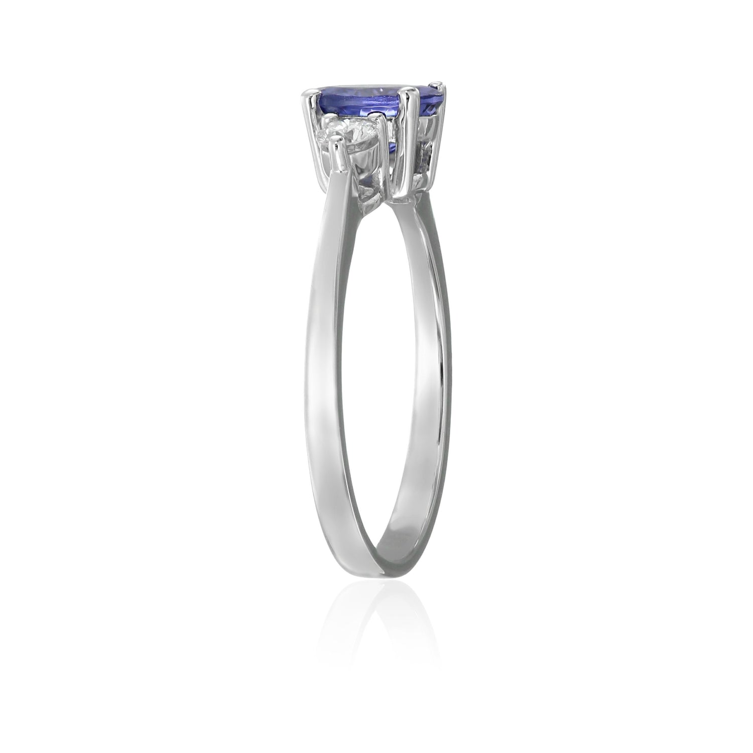 14k White Gold AAA Tanzanite And Diamond 3-stone Engagement Ring (1/5cttw, H-I Color, SI2 Clarity), - pinctore