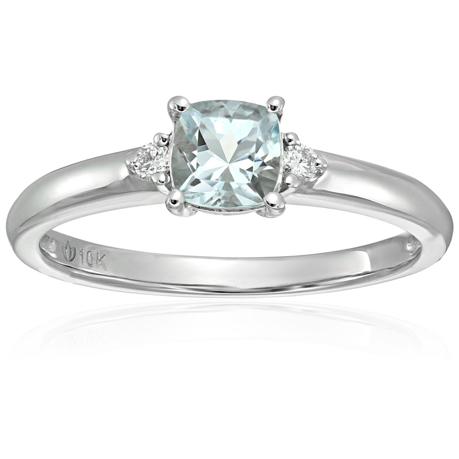 10k White Gold Aquamarine and Diamond Accented Classic Solitaire Engagement Ring - pinctore